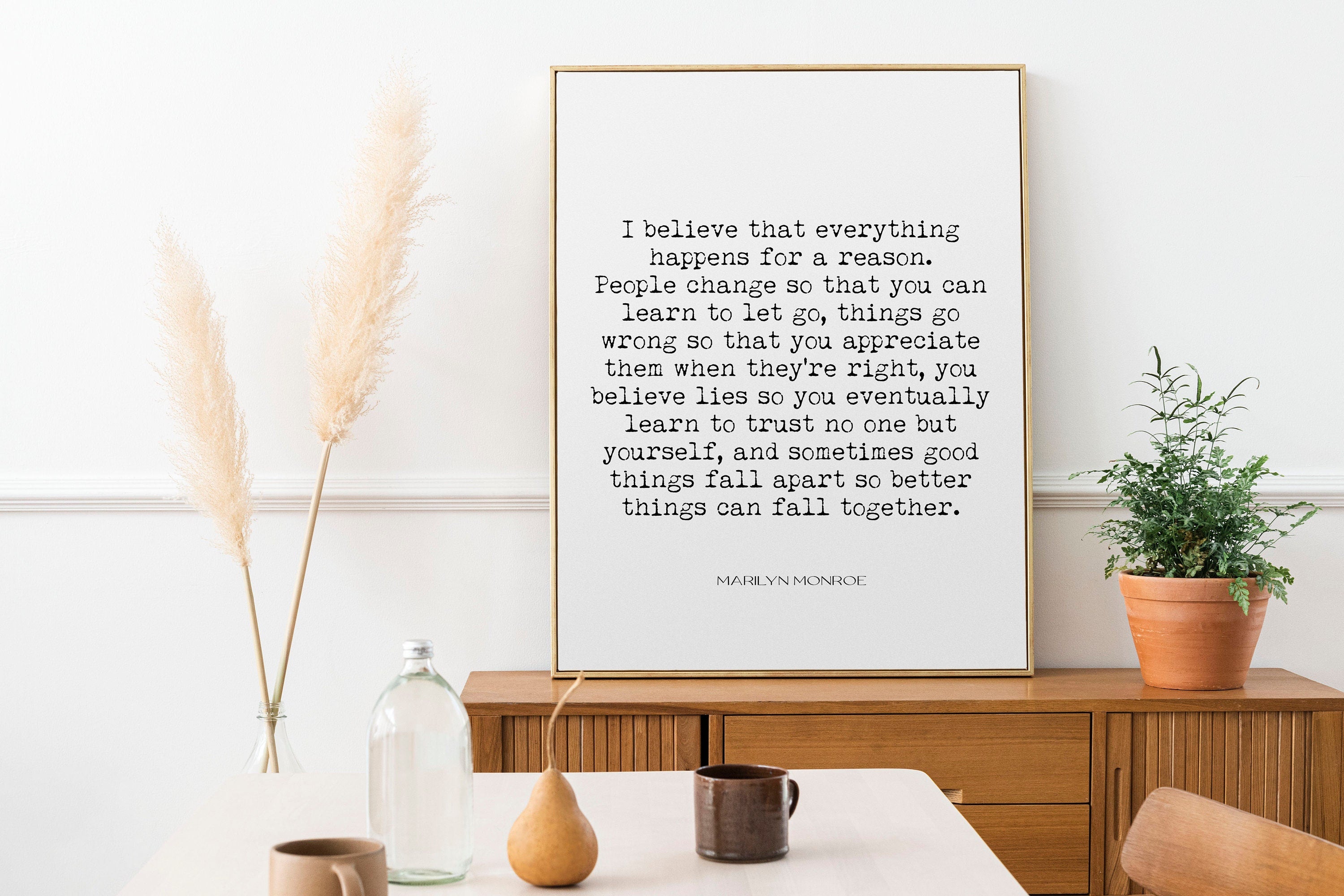 Marilyn Monroe Quote Print – “Everything Happens for a Reason” Literary Wall Art