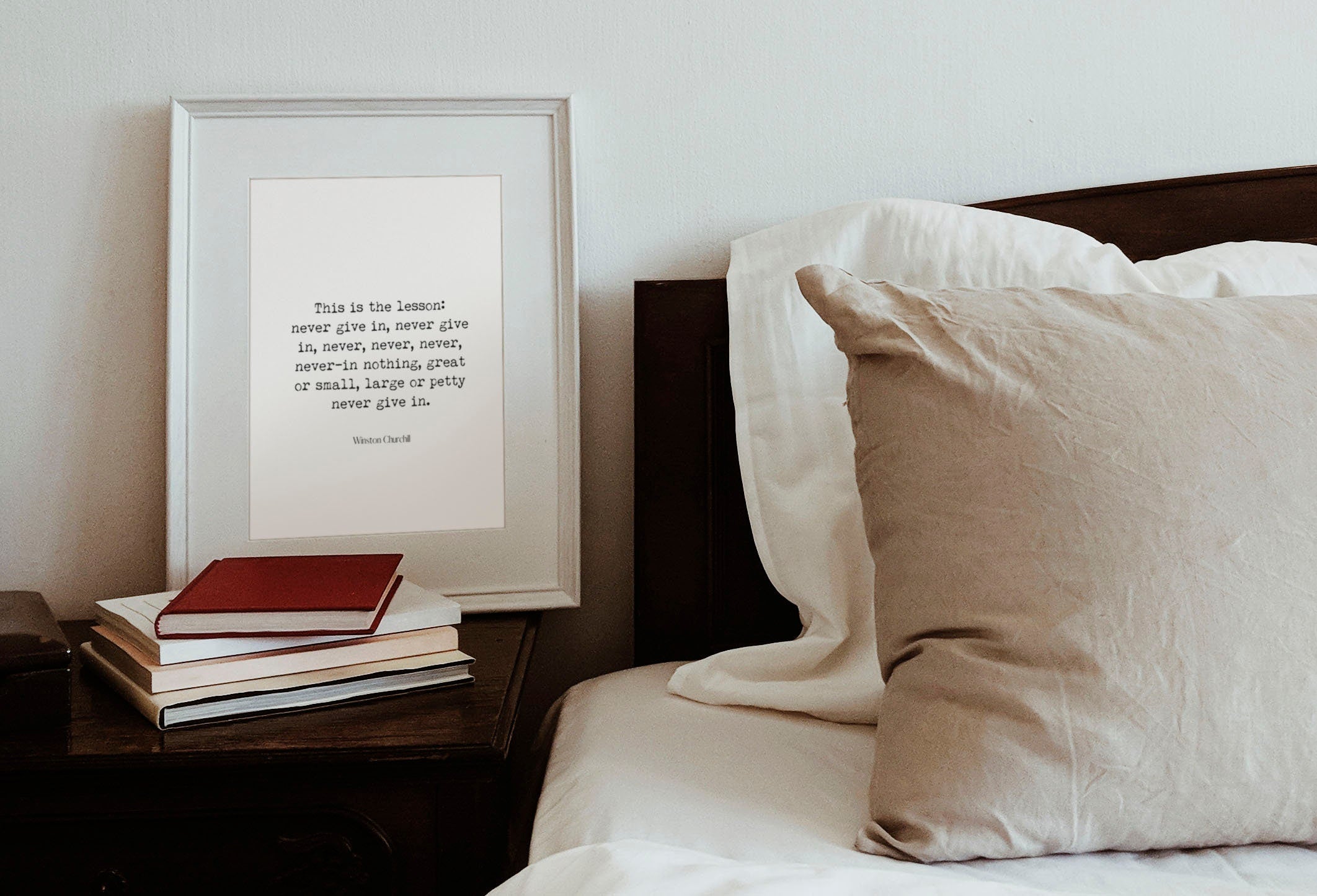 Winston Churchill Never Give Up Inspiring Quote Print Literary Decor