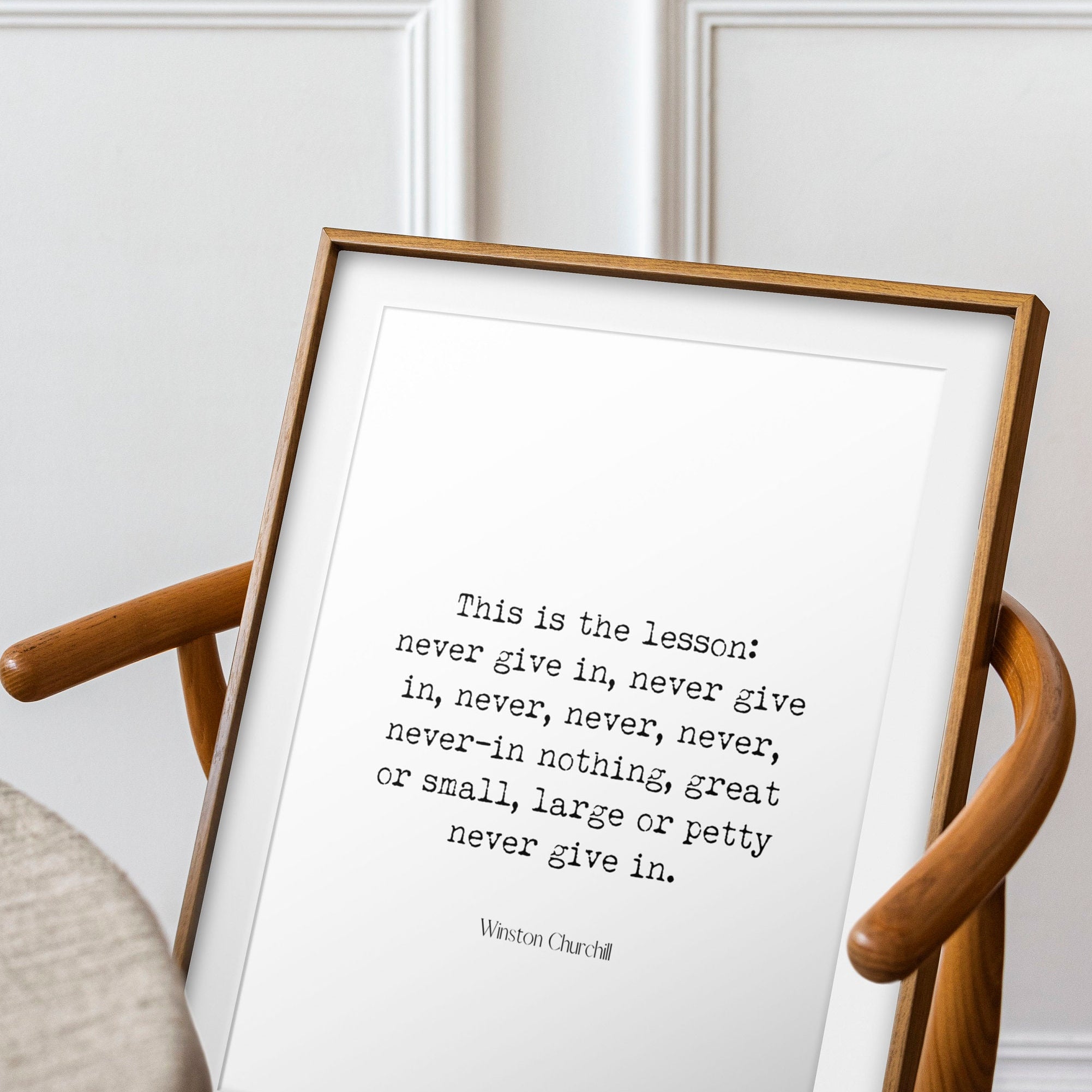 Winston Churchill Never Give Up Inspiring Quote Print Literary Decor