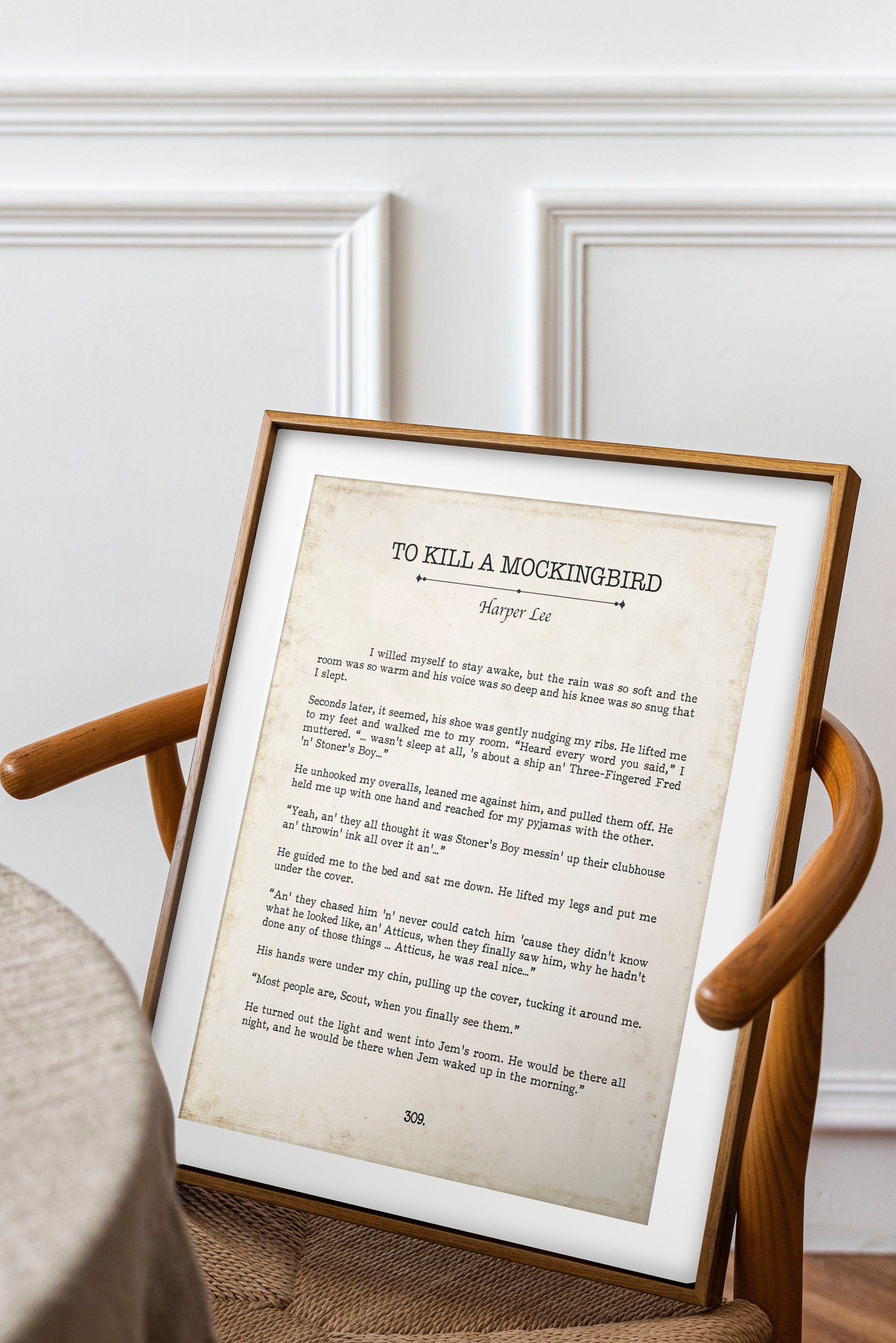 To Kill a Mockingbird Book Page Inspirational Wall Art, Harper Lee Vintage Style Print Wall Decor