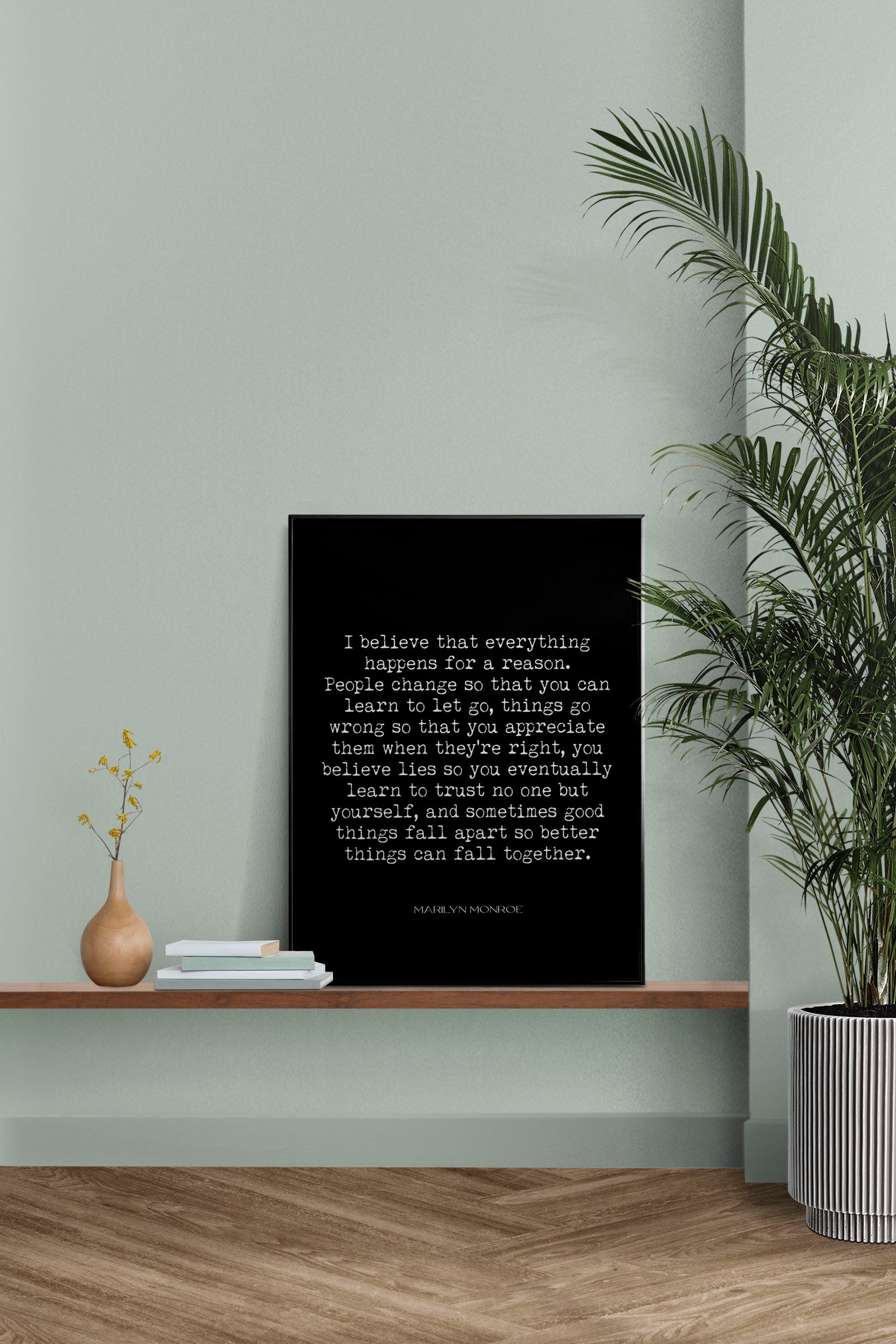Marilyn Monroe Quote Print – “Everything Happens for a Reason” Literary Wall Art