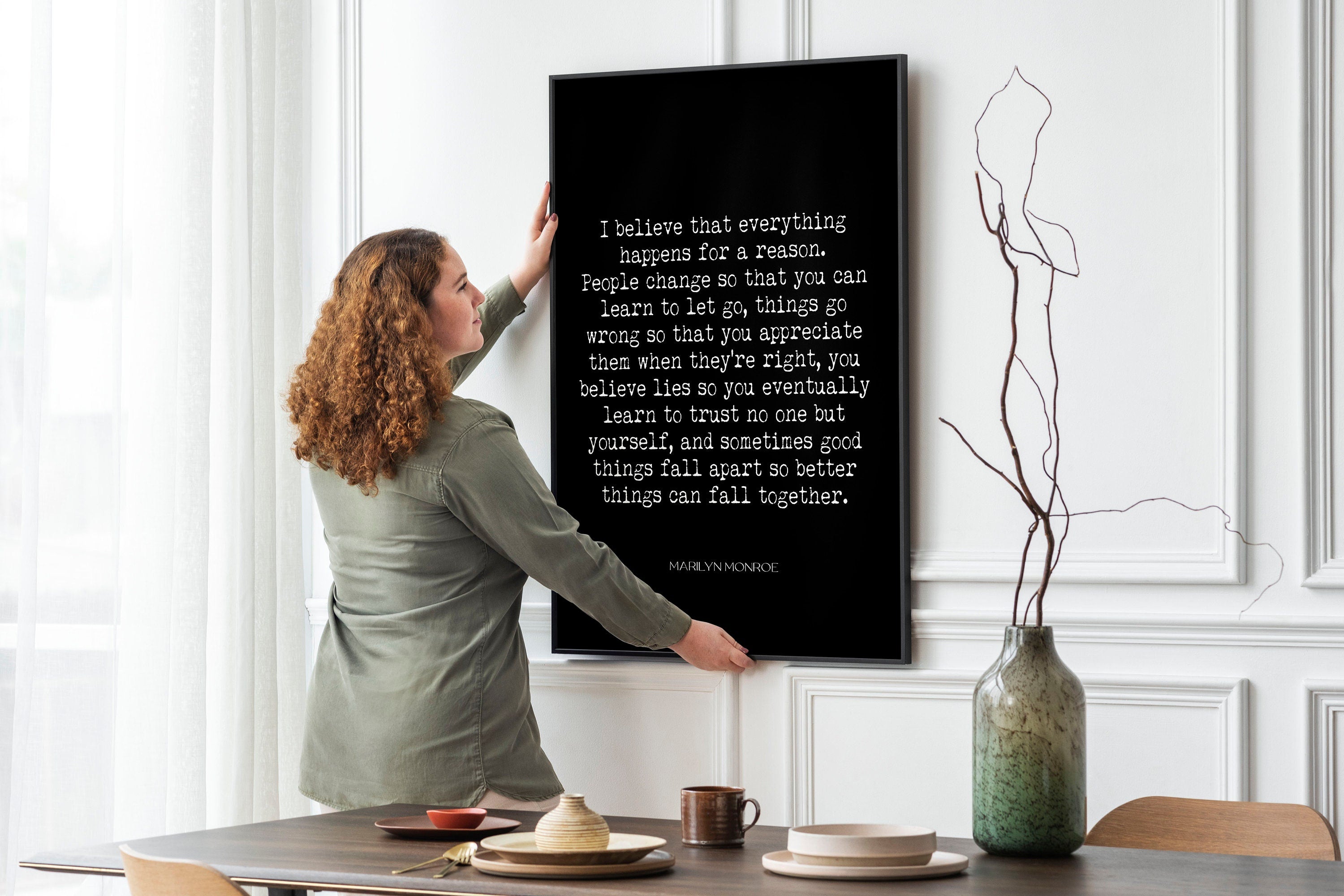 Marilyn Monroe Quote Print – “Everything Happens for a Reason” Literary Wall Art