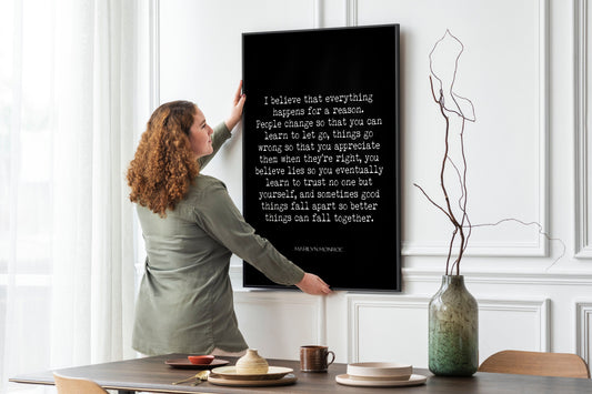 Marilyn Monroe Quote Print – “Everything Happens for a Reason” Literary Wall Art