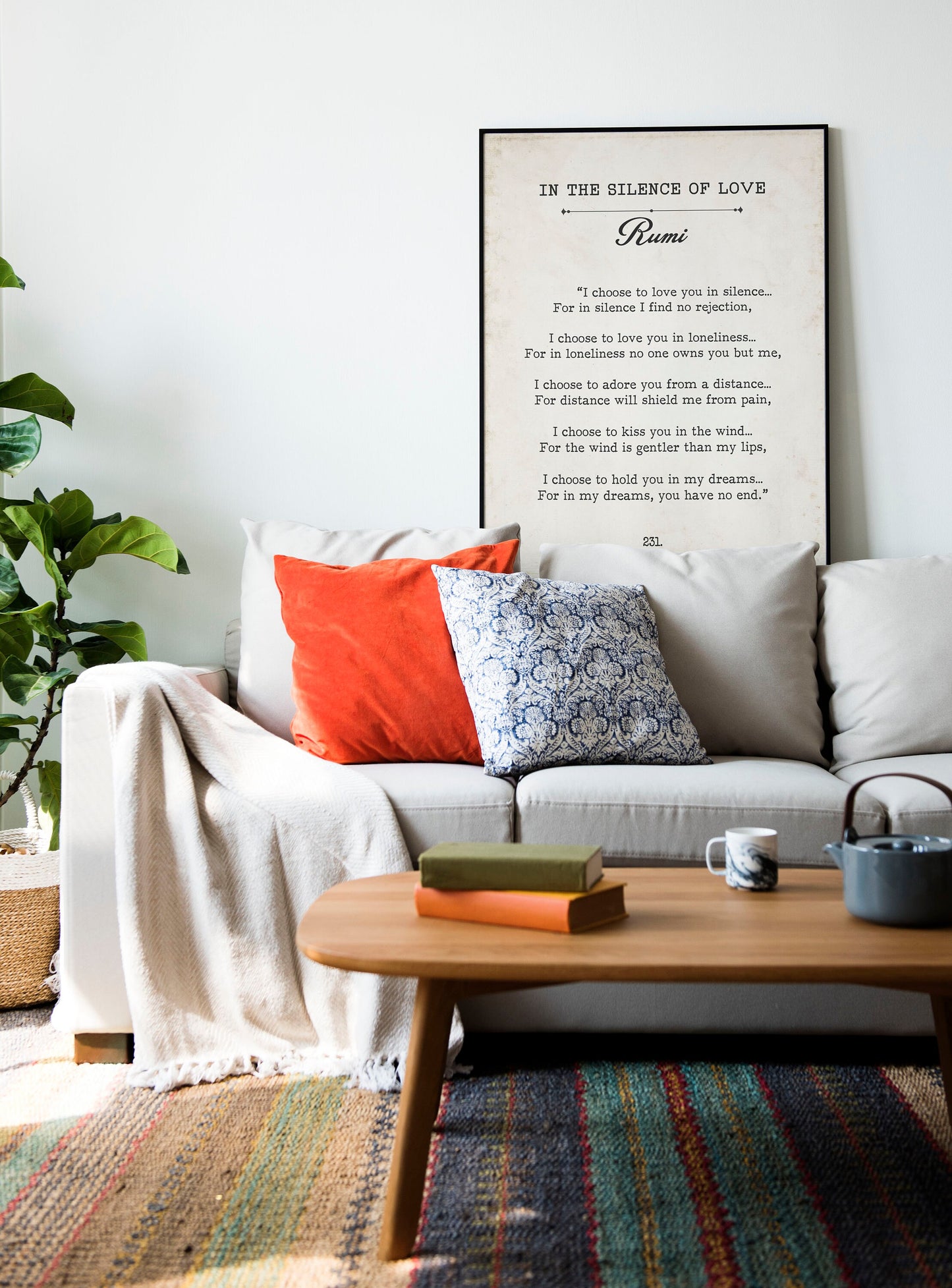 Rumi Love Quote Print – In the Silence of Love Poem Poster – Romantic Sufi Wall Art – Vintage Style Book Page