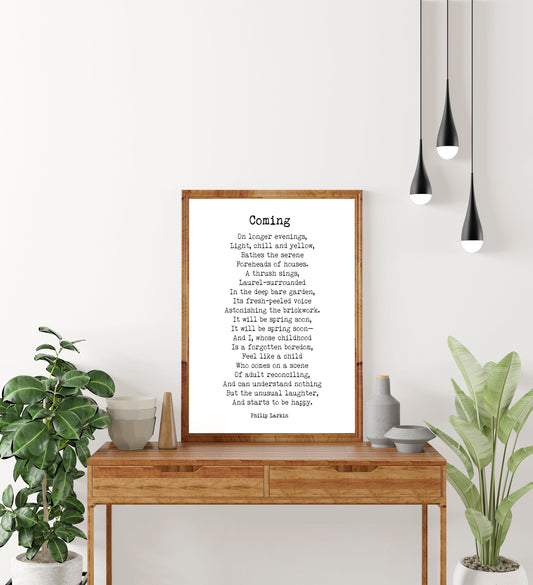 Phillip Larkin Inspirational Print, Coming Poem