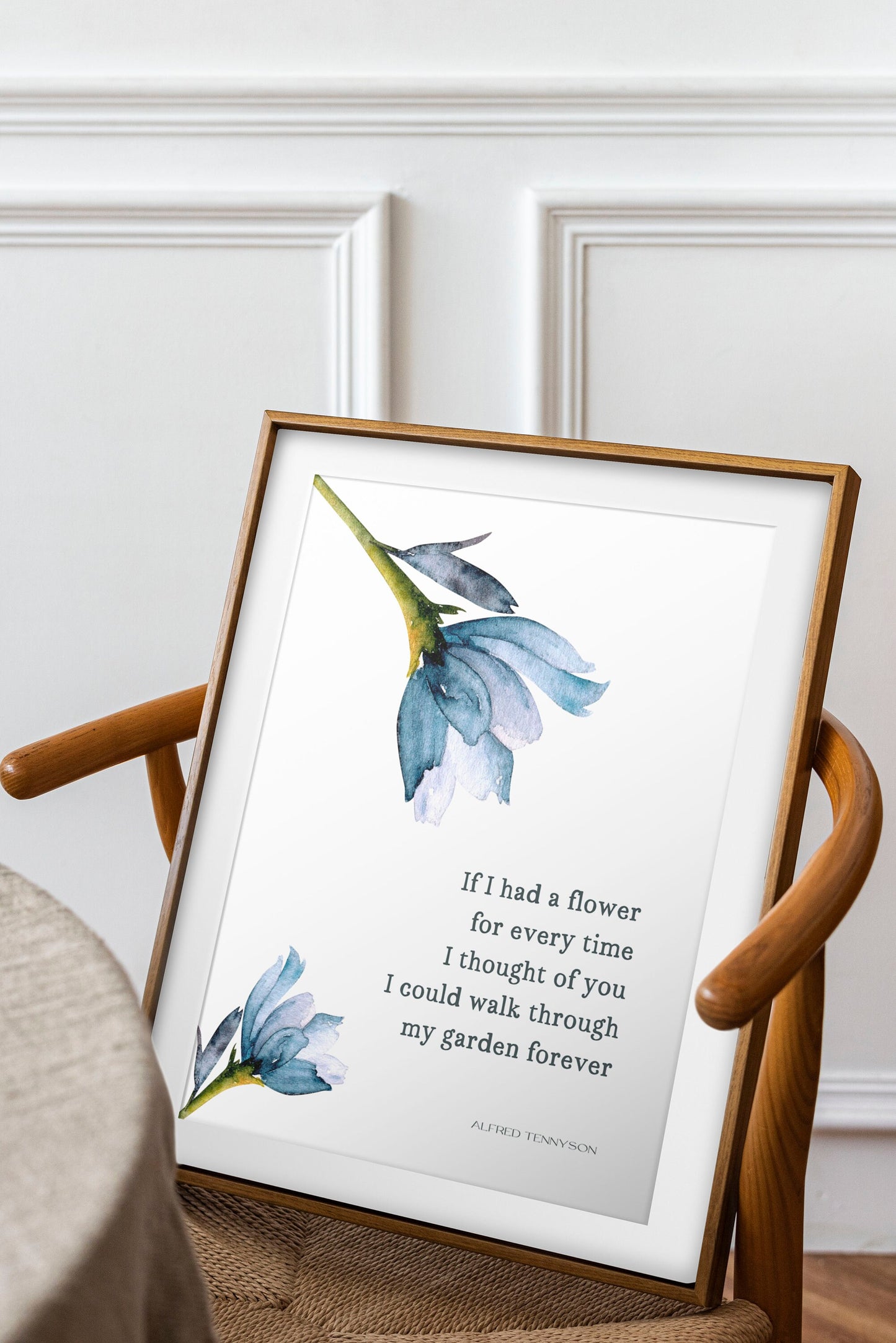 If I Had A Flower Blue Botanical Print - Alfred Tennyson Romantic Quote Art Decor