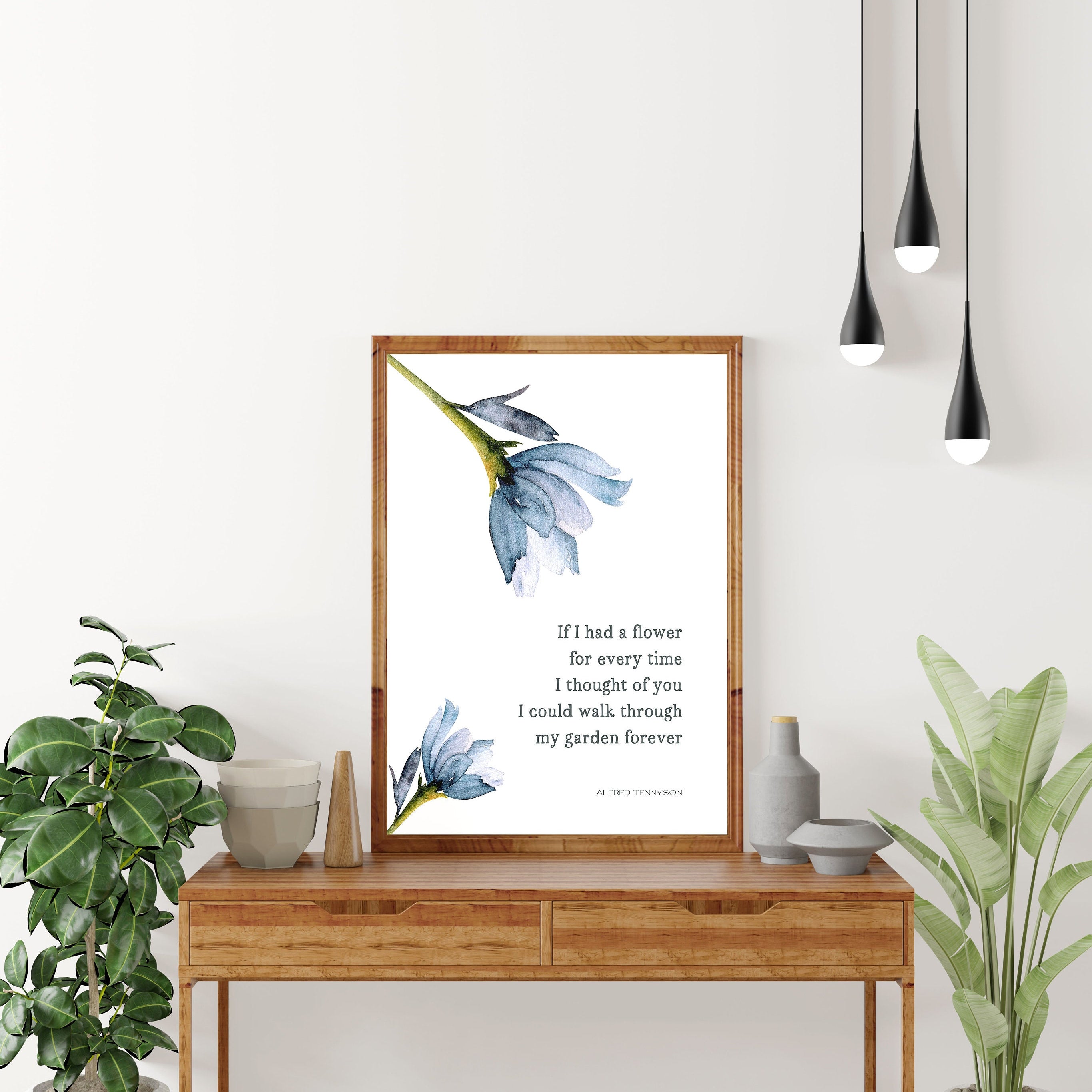 If I Had A Flower Blue Botanical Print - Alfred Tennyson Romantic Quote Art Decor