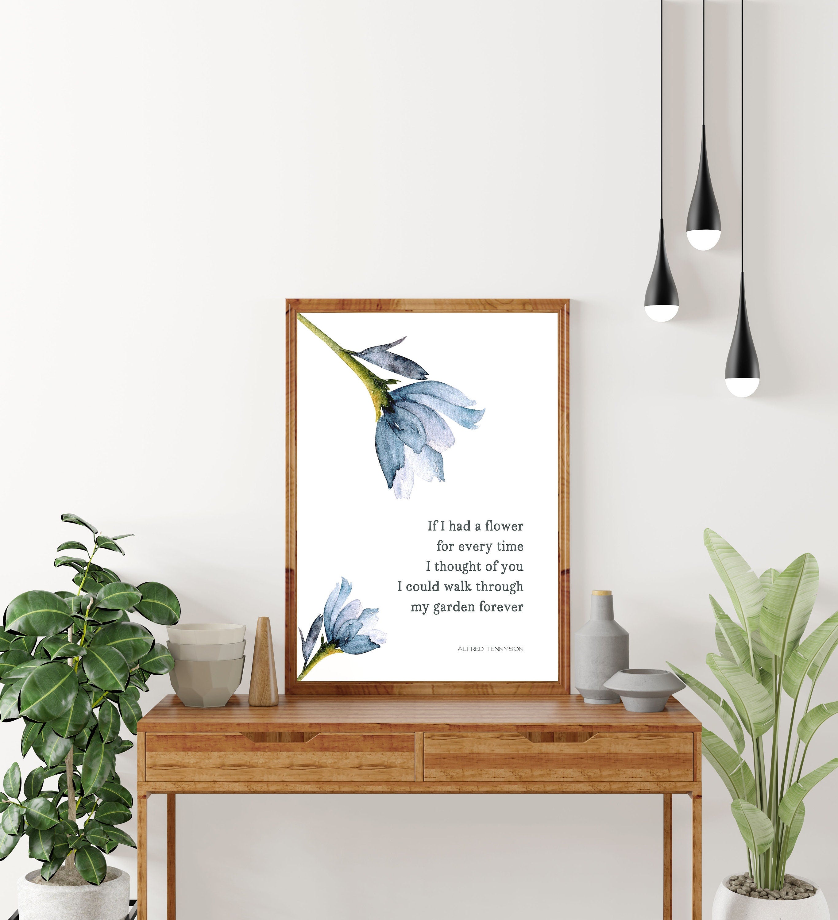 If I Had A Flower Blue Botanical Print - Alfred Tennyson Romantic Quote Art Decor