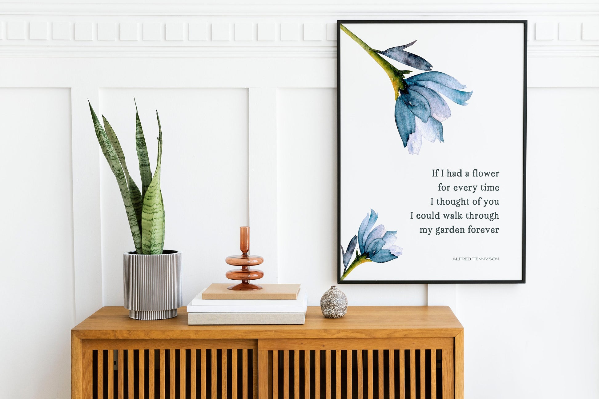 If I Had A Flower Blue Botanical Print - Alfred Tennyson Romantic Quote Art Decor
