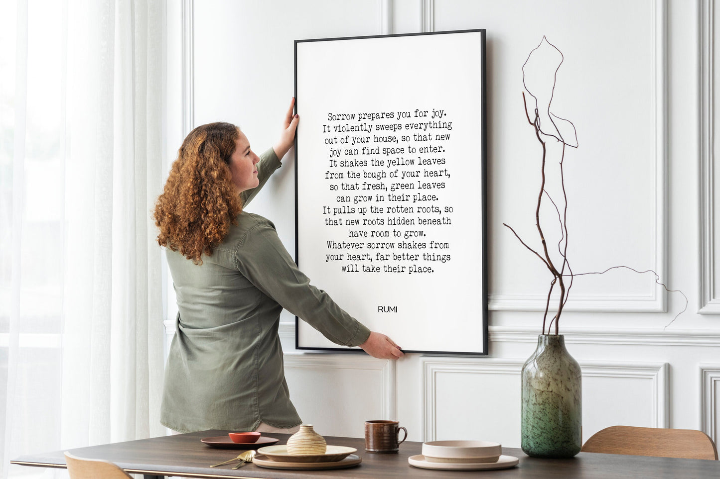 Rumi Quote Print – “Sorrow Prepares You for Joy” Minimalist Literary Wall Art