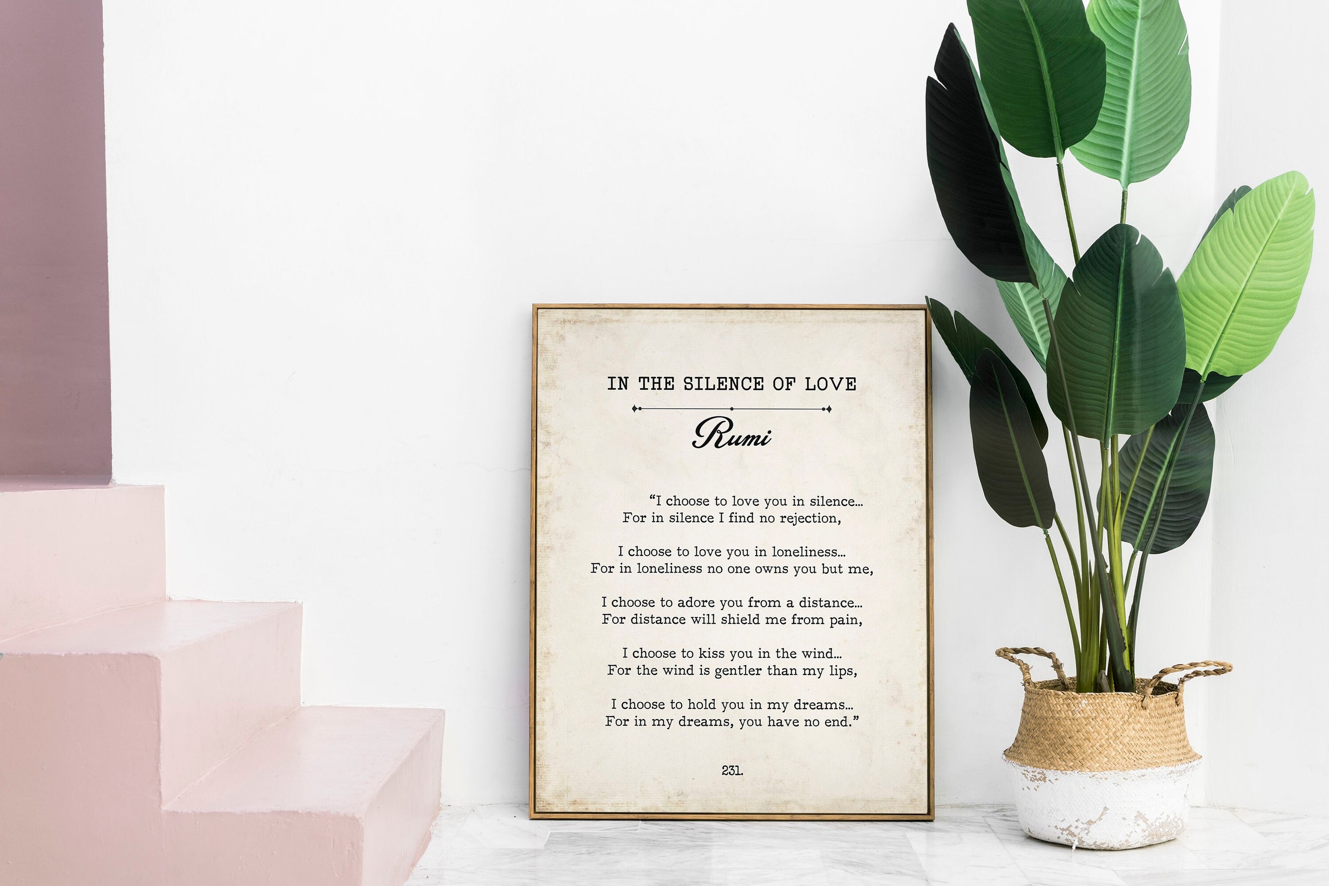 Rumi Love Quote Print – In the Silence of Love Poem Poster – Romantic Sufi Wall Art – Vintage Style Book Page