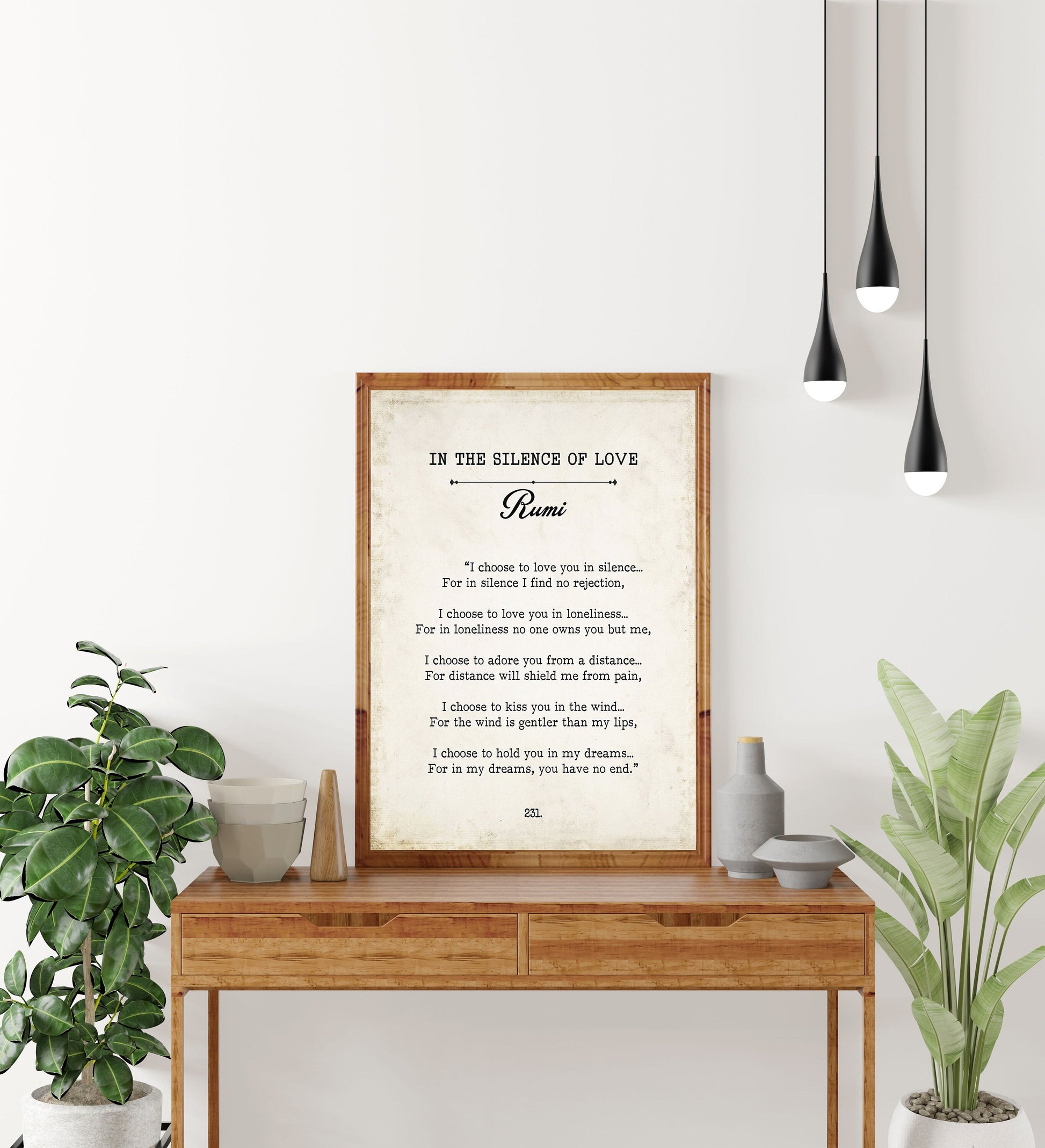 Rumi Love Quote Print – In the Silence of Love Poem Poster – Romantic Sufi Wall Art – Vintage Style Book Page