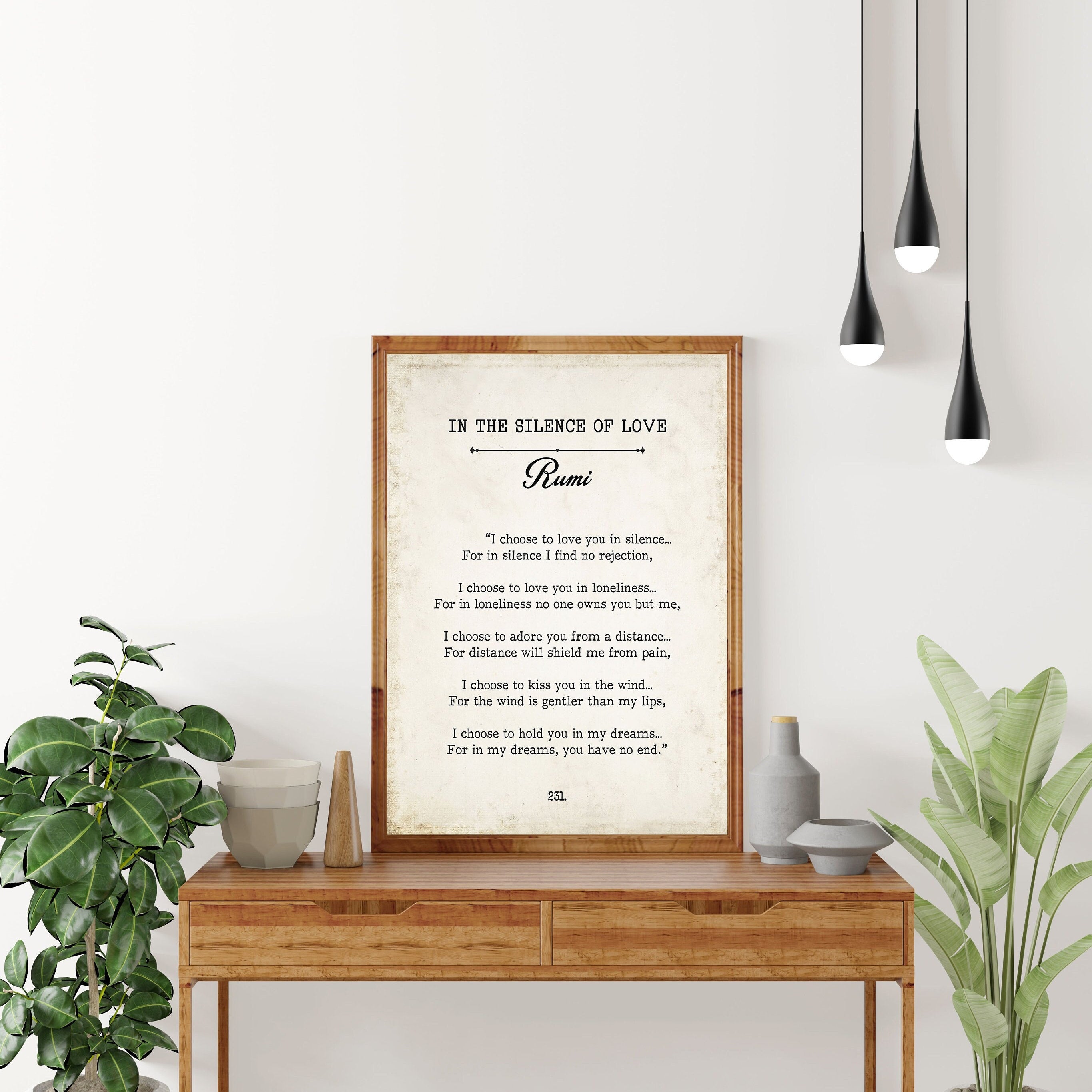 Rumi Love Quote Print – In the Silence of Love Poem Poster – Romantic Sufi Wall Art – Vintage Style Book Page