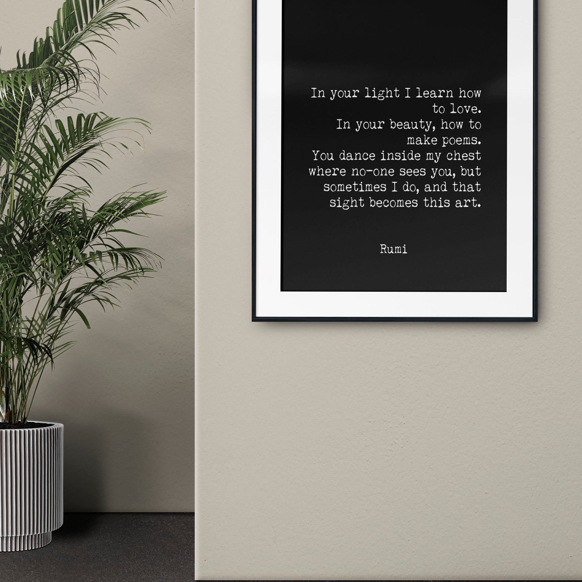 Rumi Love Quote Print | Romantic Poetry Wall Art | Minimalist Typewriter Style Home Decor
