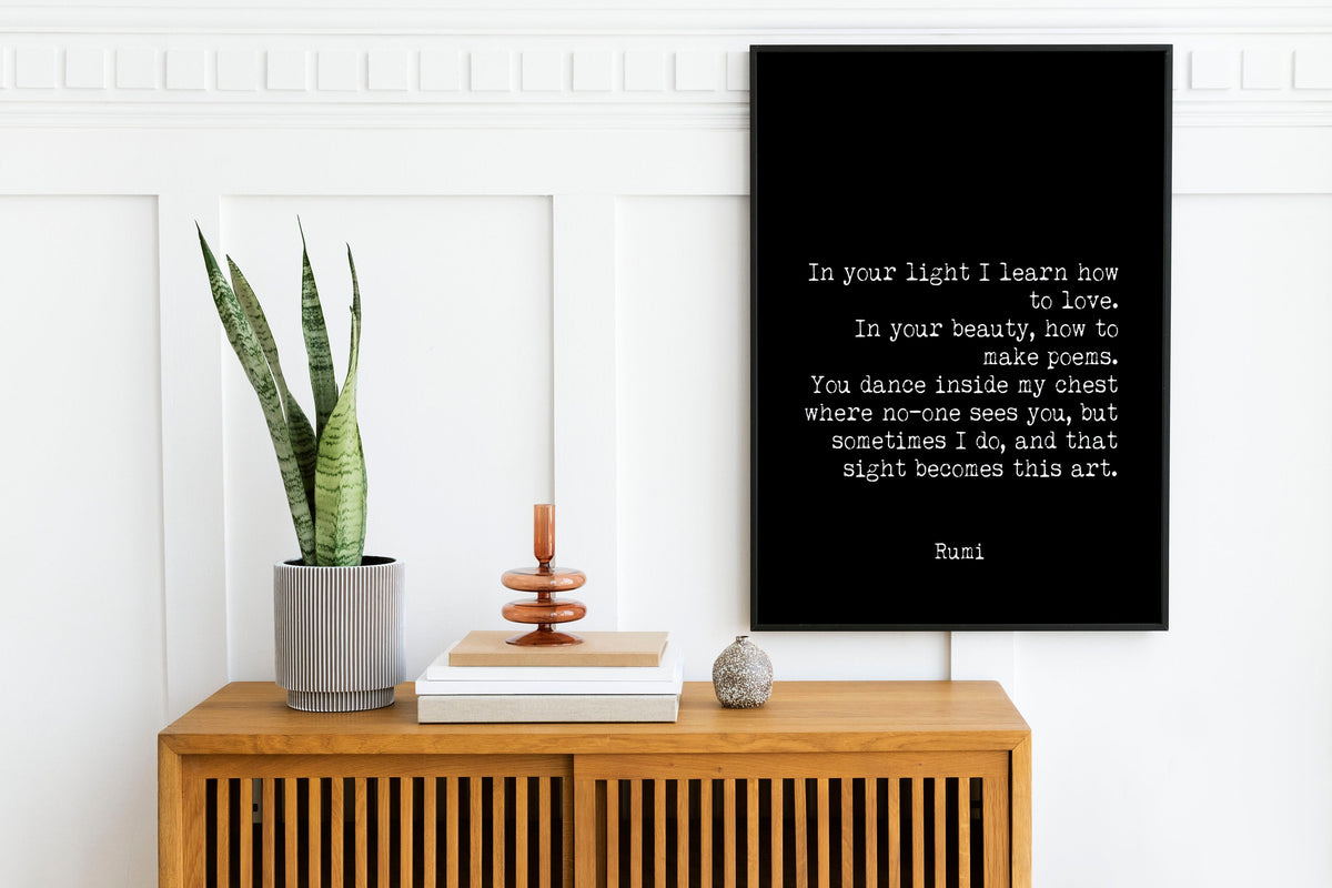 Rumi Love Quote Print | Romantic Poetry Wall Art | Minimalist Typewriter Style Home Decor
