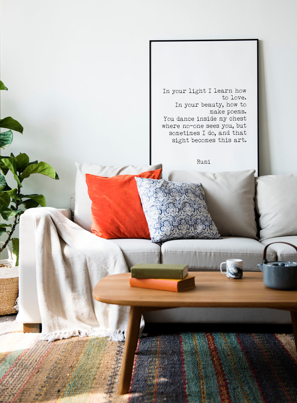 Rumi Love Quote Print | Romantic Poetry Wall Art | Minimalist Typewriter Style Home Decor
