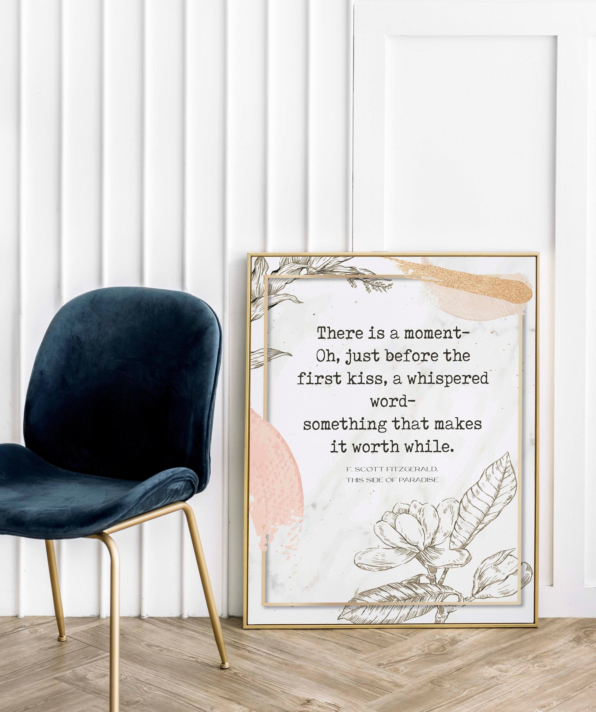 There is a Moment Before The First Kiss FS Fitzgerald Quote Wall Art Print, Modern Watercolor Inspirational Bedroom & Living Room Wall Decor