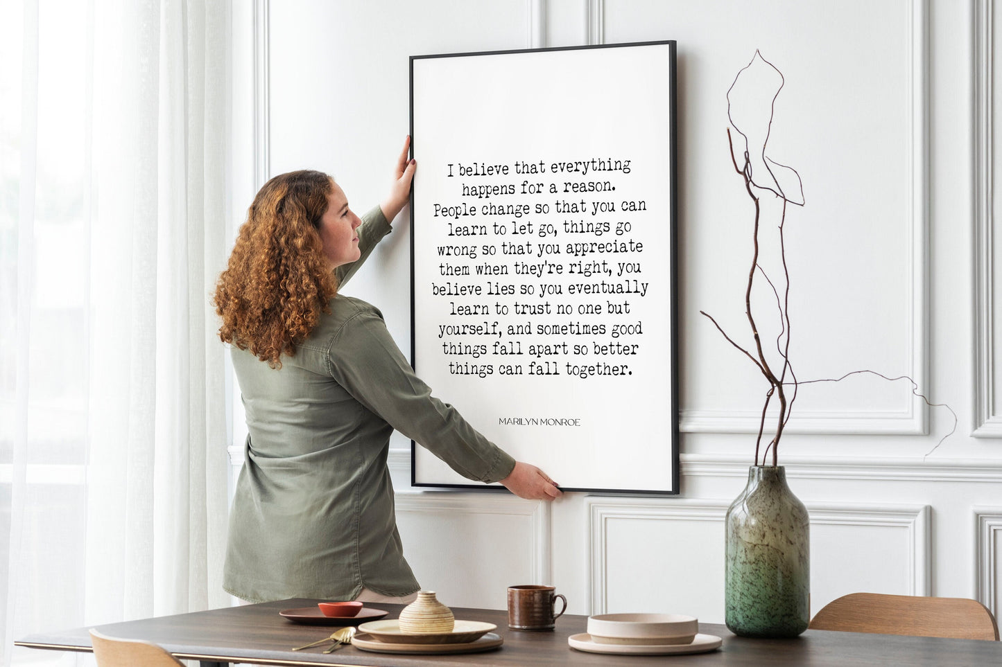Marilyn Monroe Quote Print – “Everything Happens for a Reason” Literary Wall Art