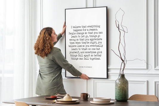 Marilyn Monroe Quote Print – “Everything Happens for a Reason” Literary Wall Art