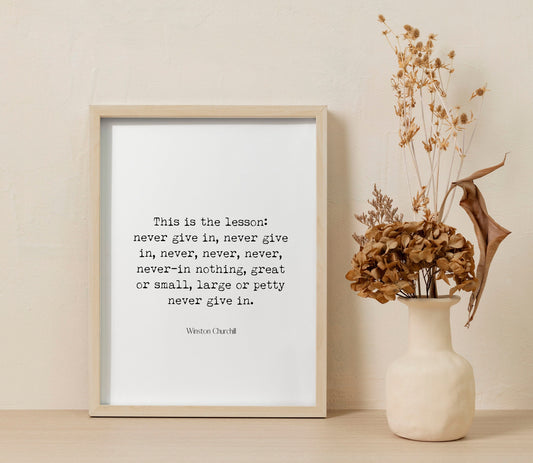 Winston Churchill Never Give Up Inspiring Quote Print Literary Decor