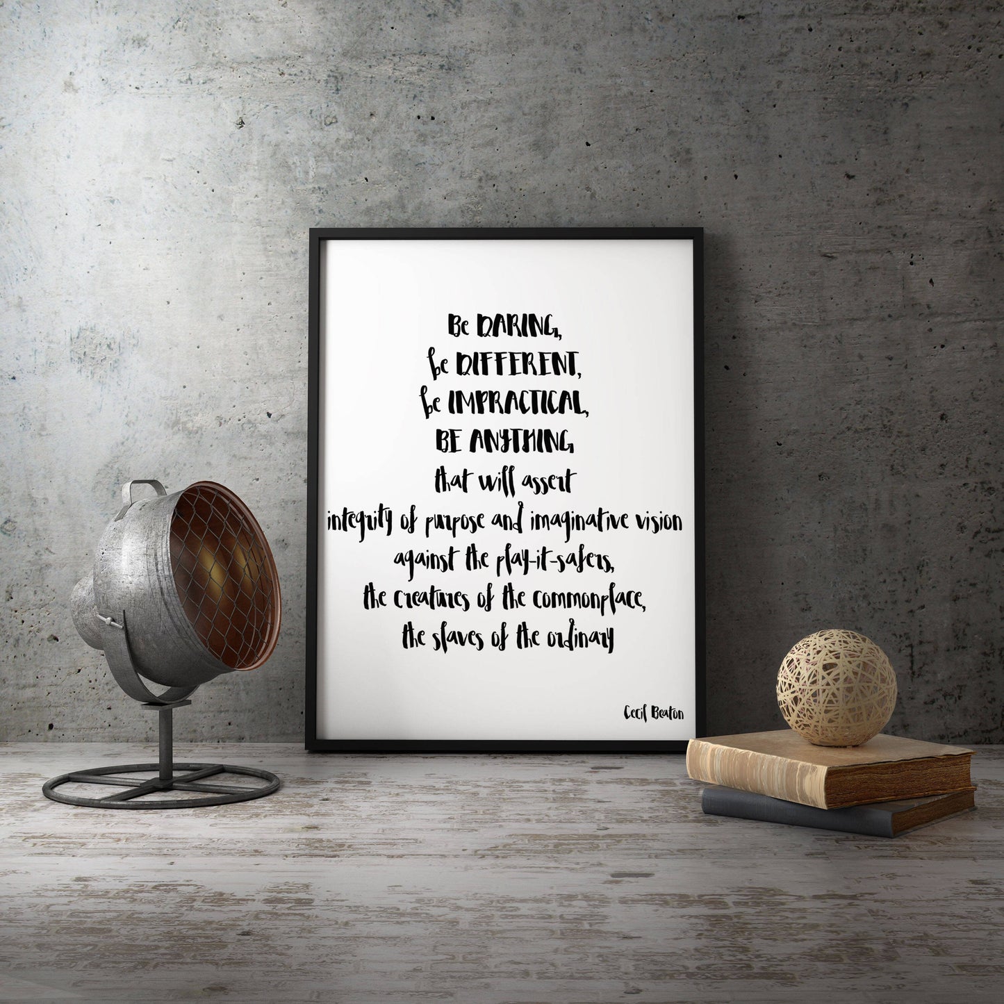 Framed Cecil Beaton Quote Print, Be Daring Be Different Typography Wall Art