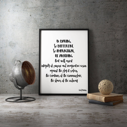 Framed Cecil Beaton Quote Print, Be Daring Be Different Typography Wall Art