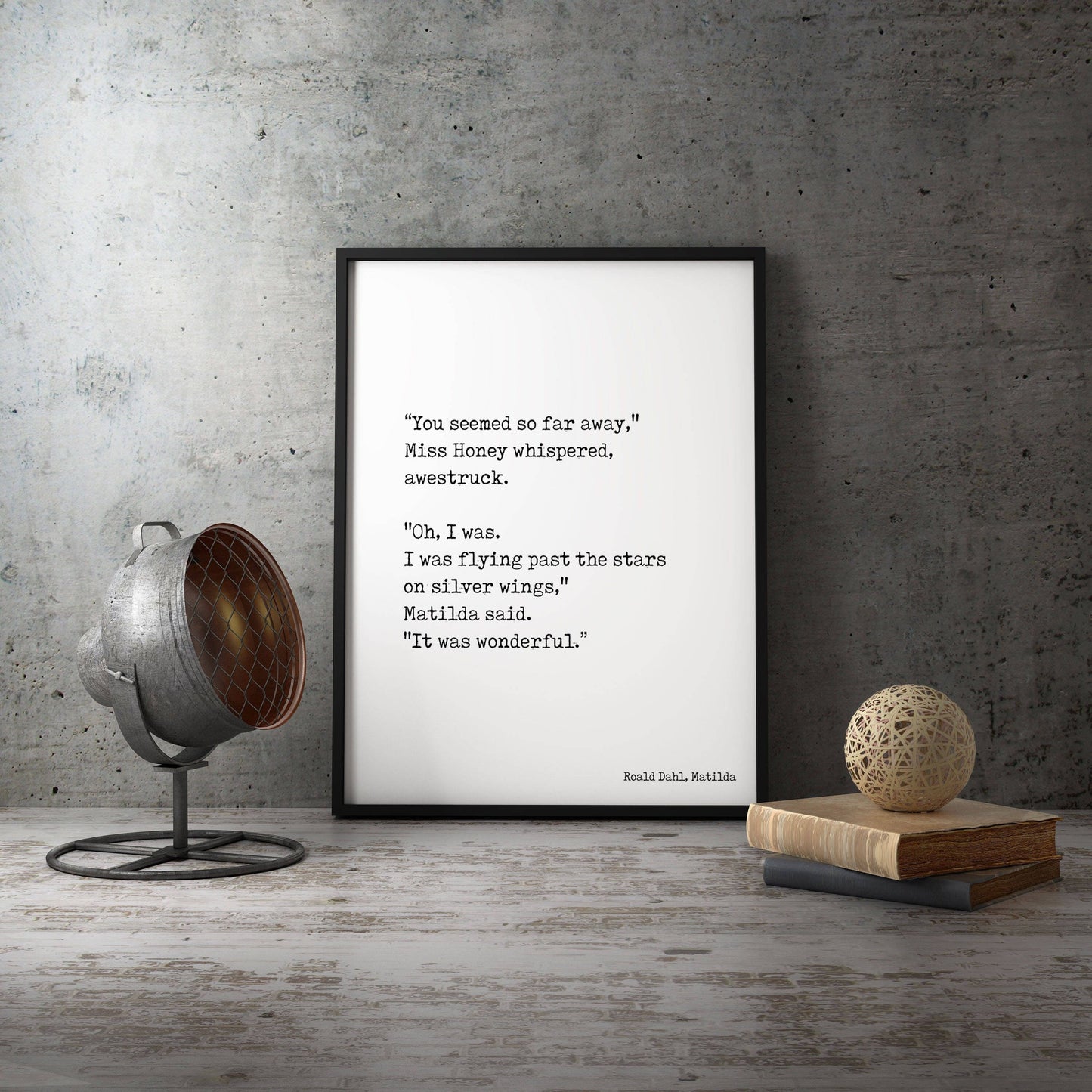 Roald Dahl Framed Literary Art - Matilda Quote Print Minimalist Wall Decor