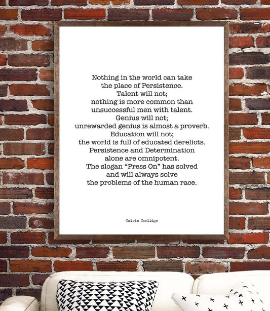 Calvin Coolidge Presidential Quote Print, Persistence Inspirational Home or Office Art