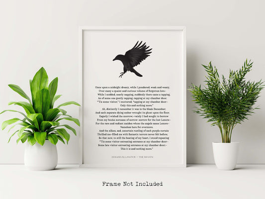 Edgar Allan Poe The Raven Poem Print Minimalist Literary Wall Art