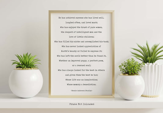 Success Poem Print by Bessie Anderson Stanley – Framed or Unframed