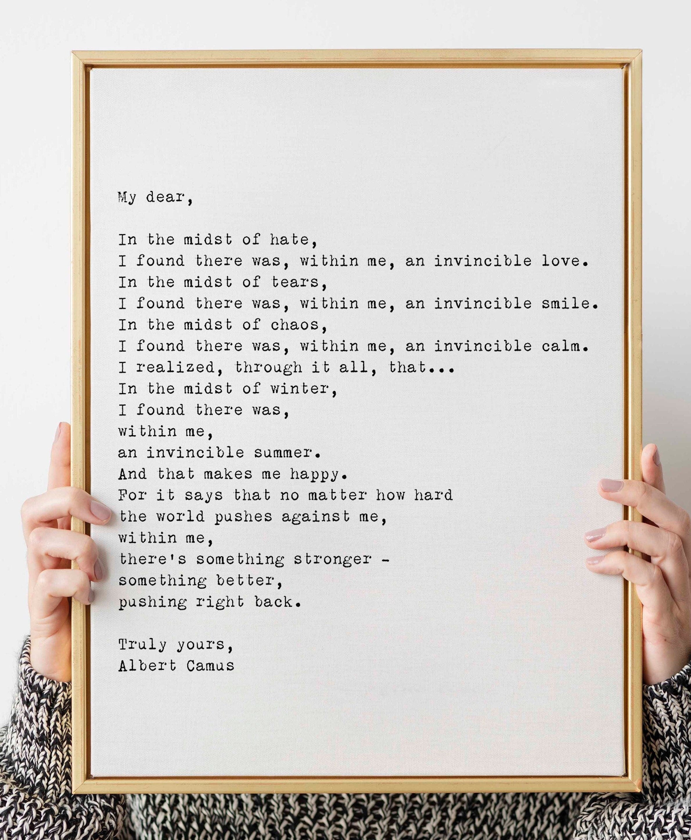 Albert Camus Invincible Summer Wall Art Print, Black & White Art