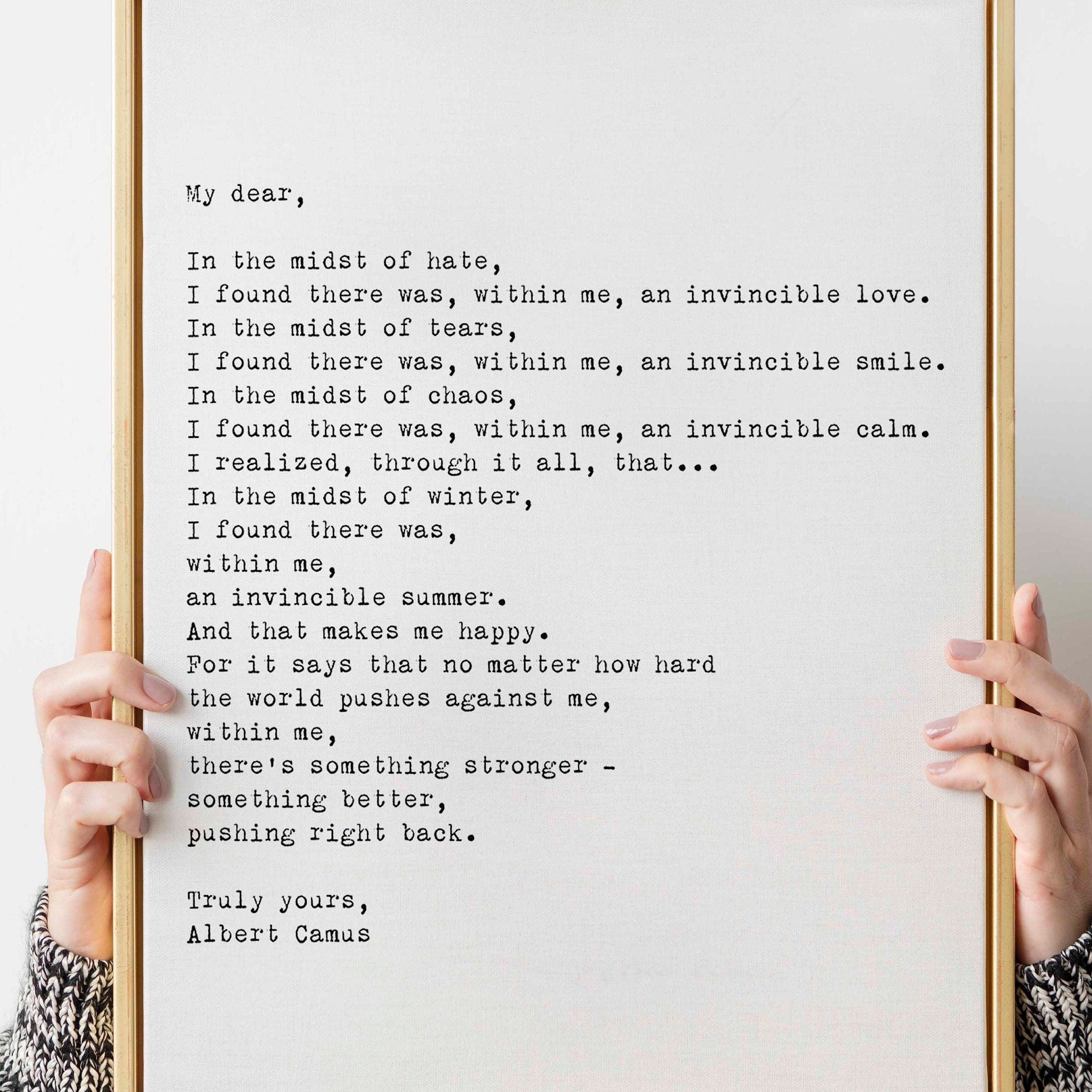 Albert Camus Invincible Summer Wall Art Print, Black & White Art