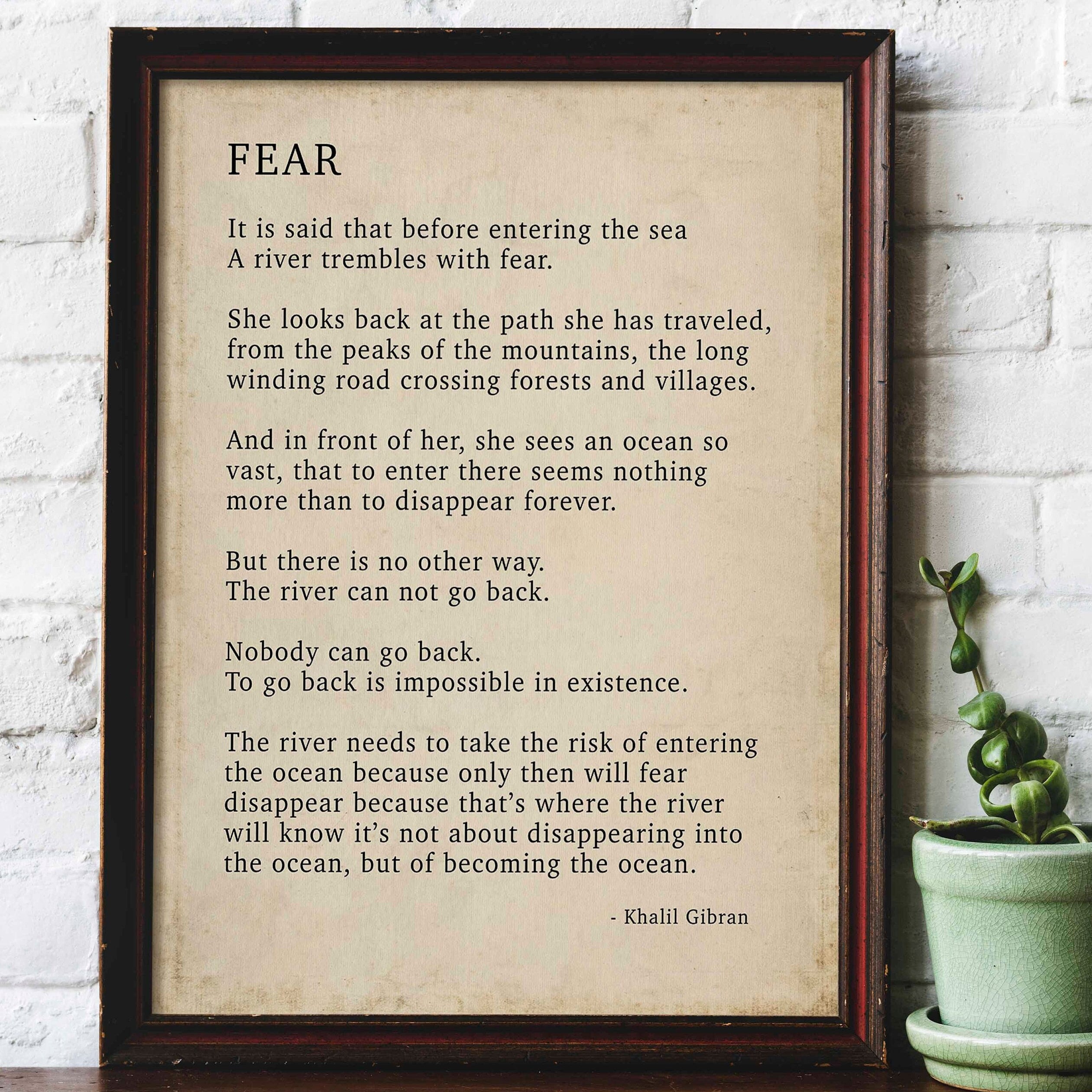 Kahlil Gibran FEAR Poem - Wall Art Prints Vintage Background. Poem Print, Poetry Wall Art Print
