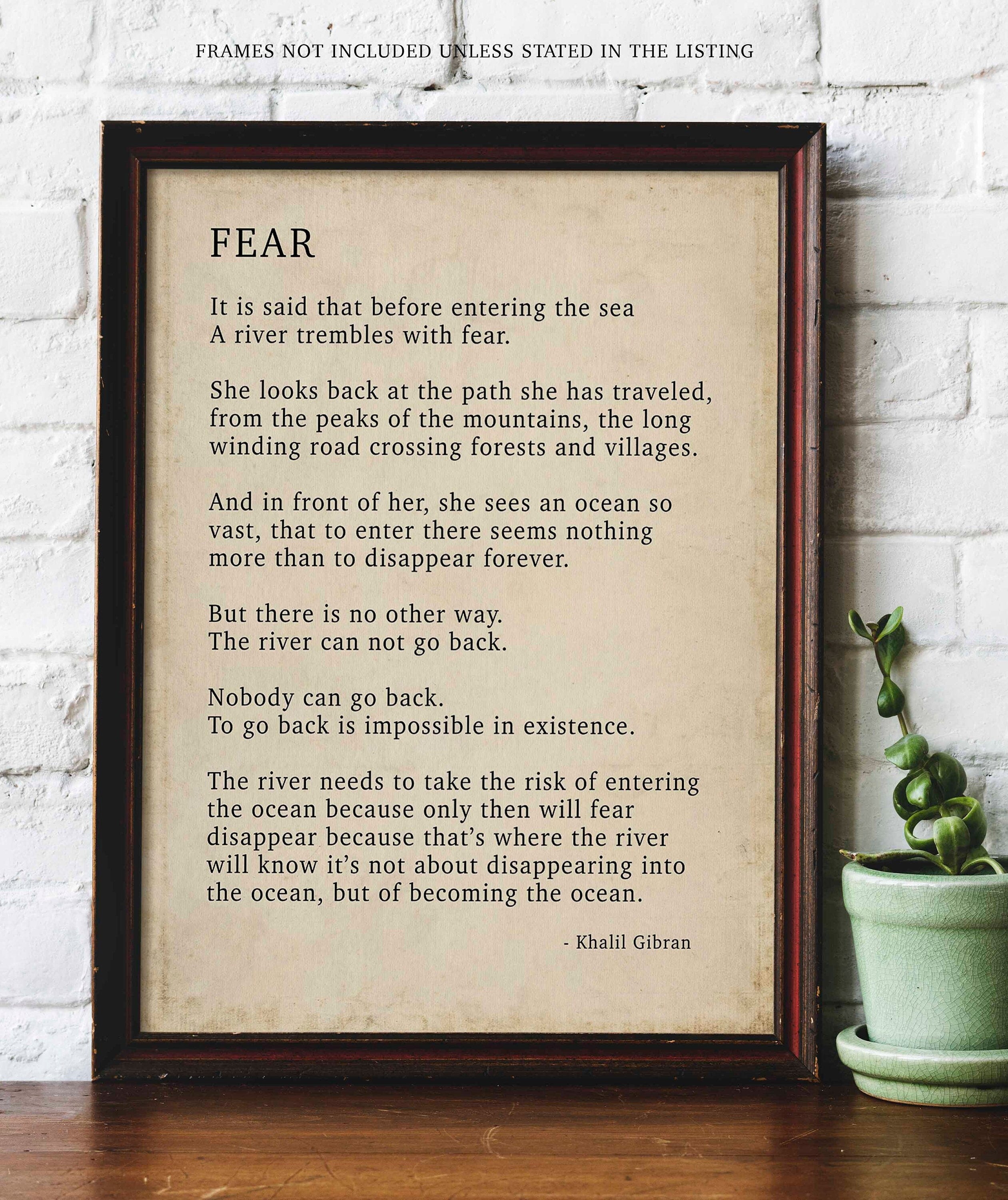 Kahlil Gibran FEAR Poem - Wall Art Prints Vintage Background. Poem Print, Poetry Wall Art Print
