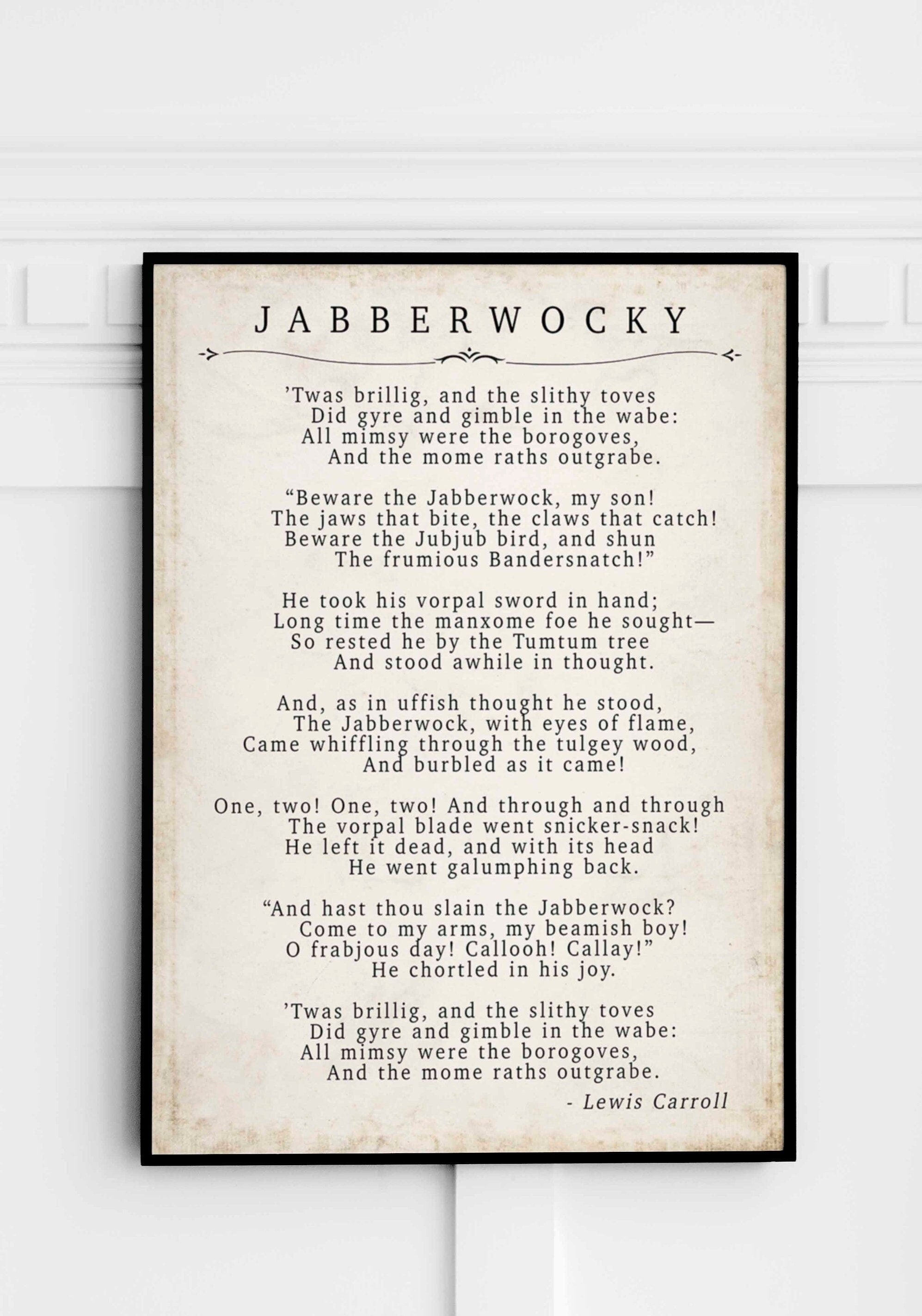 Jabberwocky - Lewis Caroll Poetry Print in Vintage Style Unframed and Framed Art