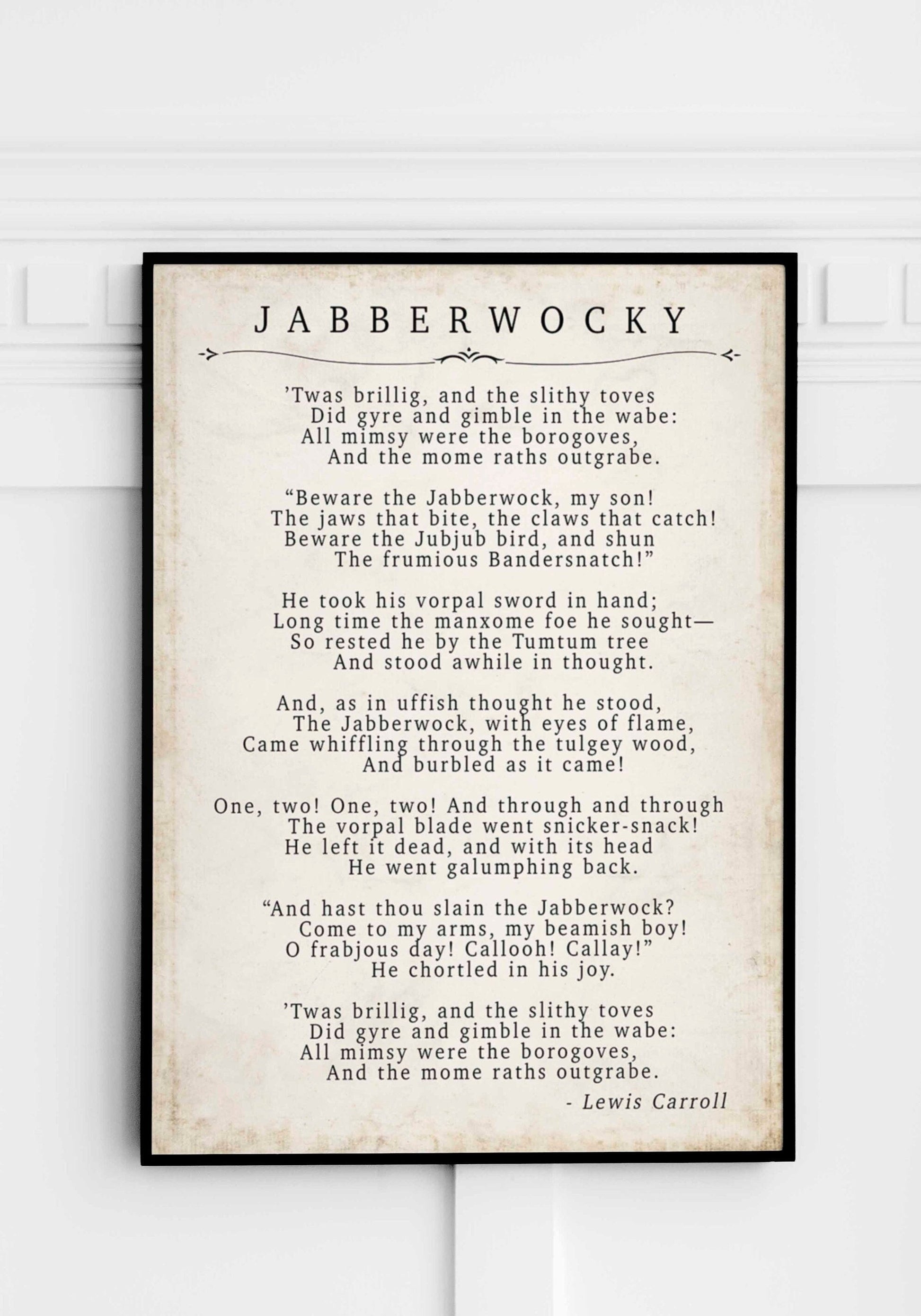 Jabberwocky Poem Print Lewis Carroll Literary Wall Art