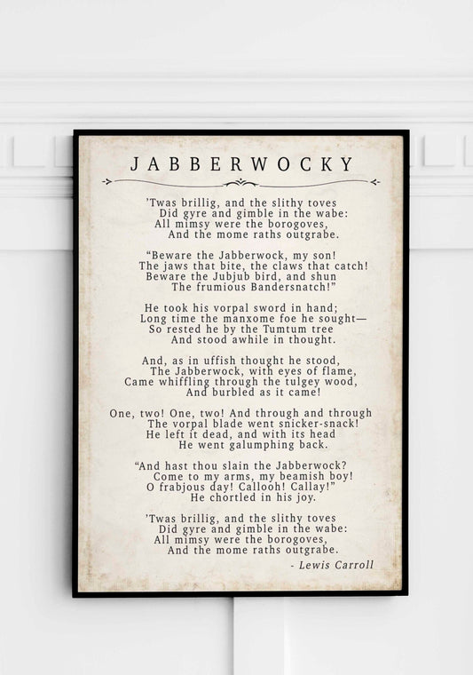Jabberwocky Poem Print Lewis Carroll Literary Wall Art