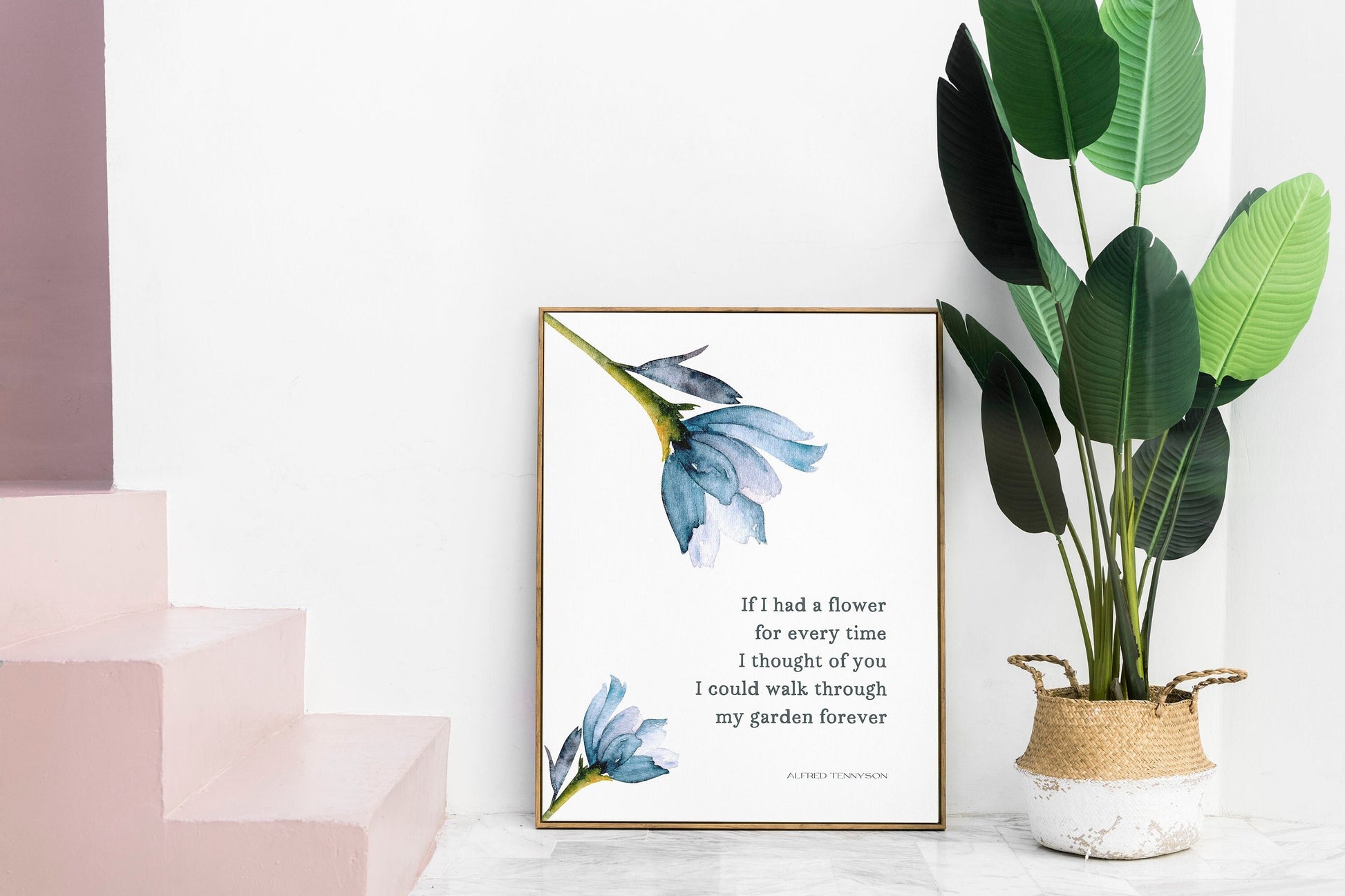 If I Had A Flower Blue Botanical Print - Alfred Tennyson Romantic Quote Art Decor