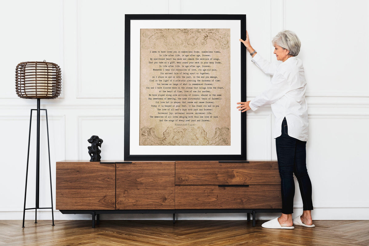 Vintage Tagore Love Poem Print – Eternal Romance Quote Wall Art, Aged Paper Literary Poster