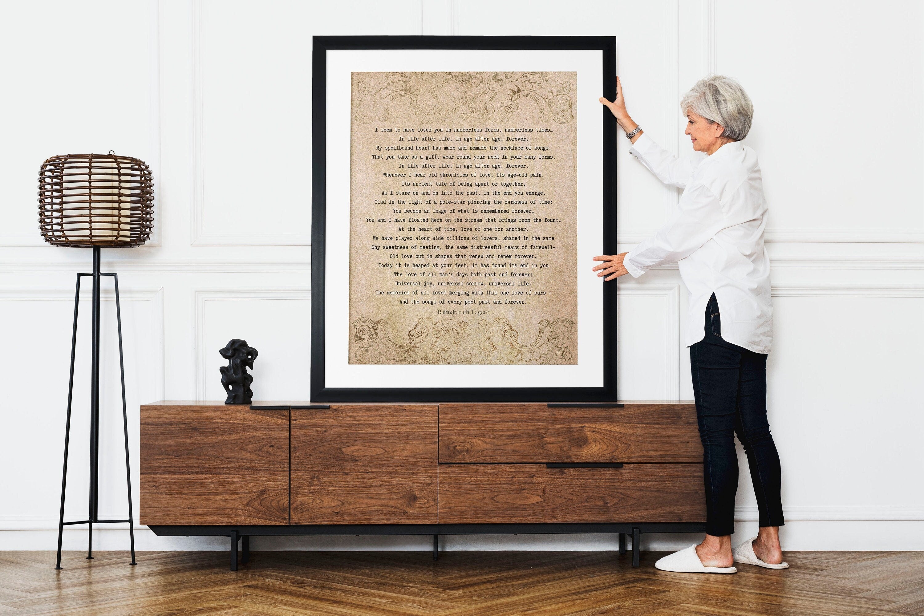Rabindranath Tagore Poem Print - Unending Love Poetry Print in a Vintage Style Unframed and Framed Art, I seem to have loved you