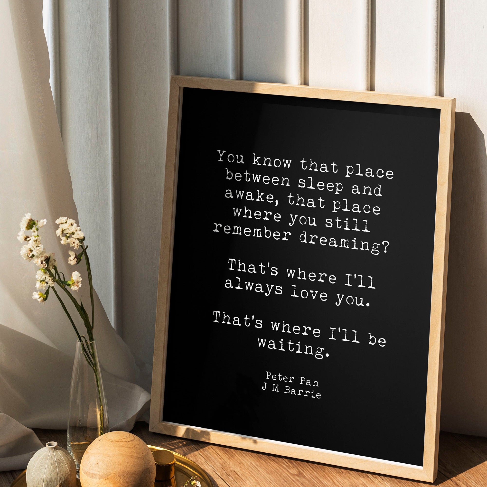 Peter Pan quote wall art printable poster “That’s where I’ll always love you” vintage literary print nursery decor JM Barrie gift
