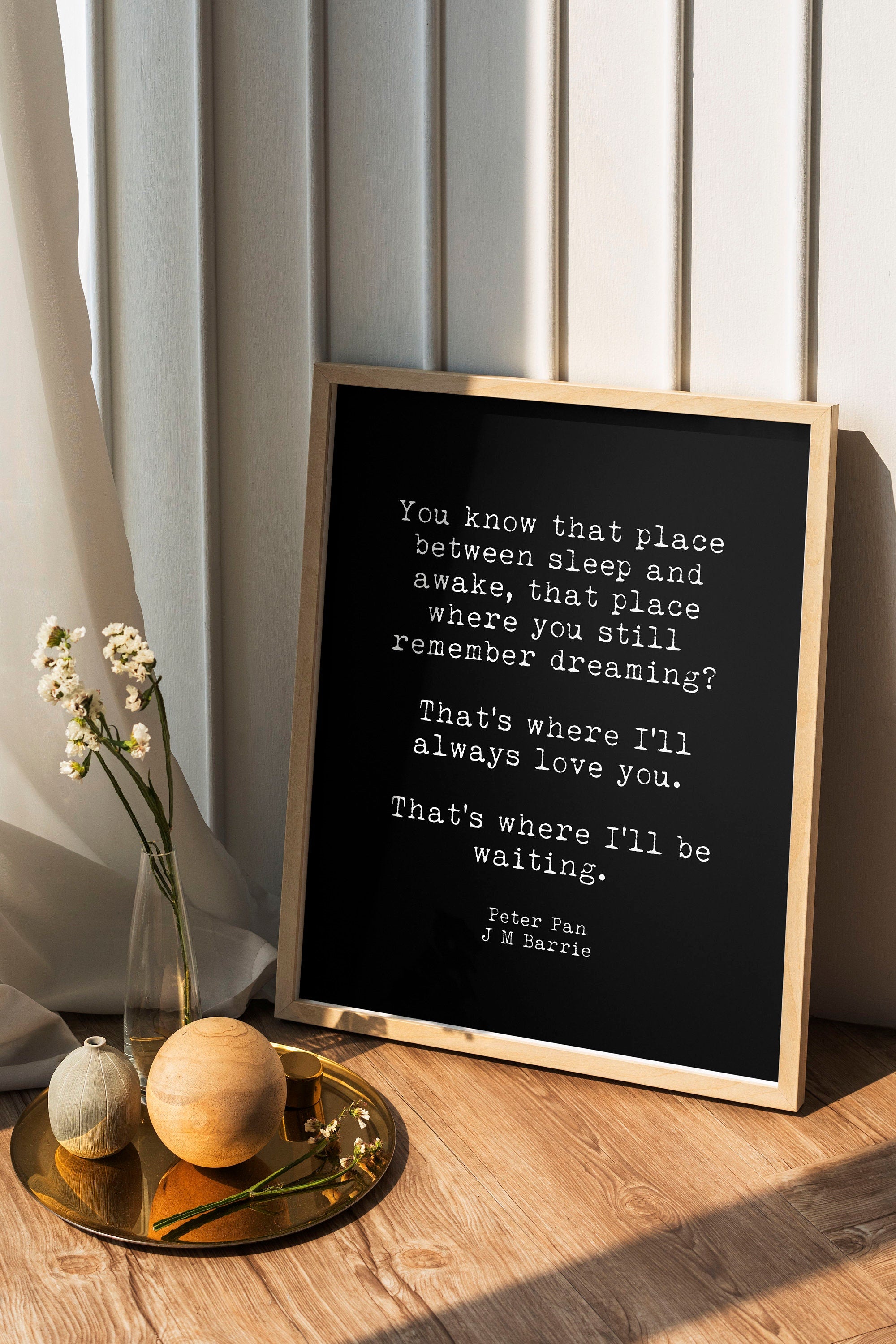 Peter Pan quote wall art printable poster “That’s where I’ll always love you” vintage literary print nursery decor JM Barrie gift