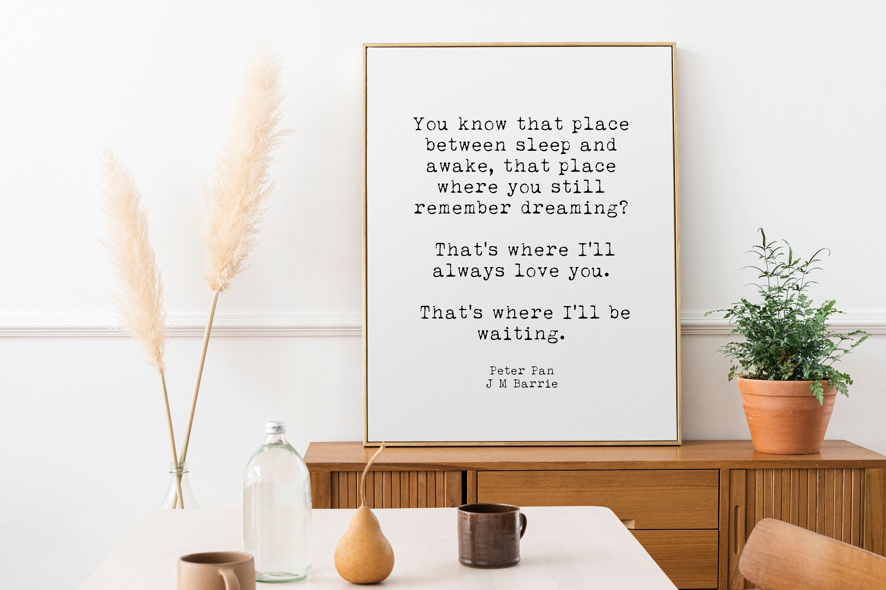 Peter Pan quote wall art printable poster “That’s where I’ll always love you” vintage literary print nursery decor JM Barrie gift