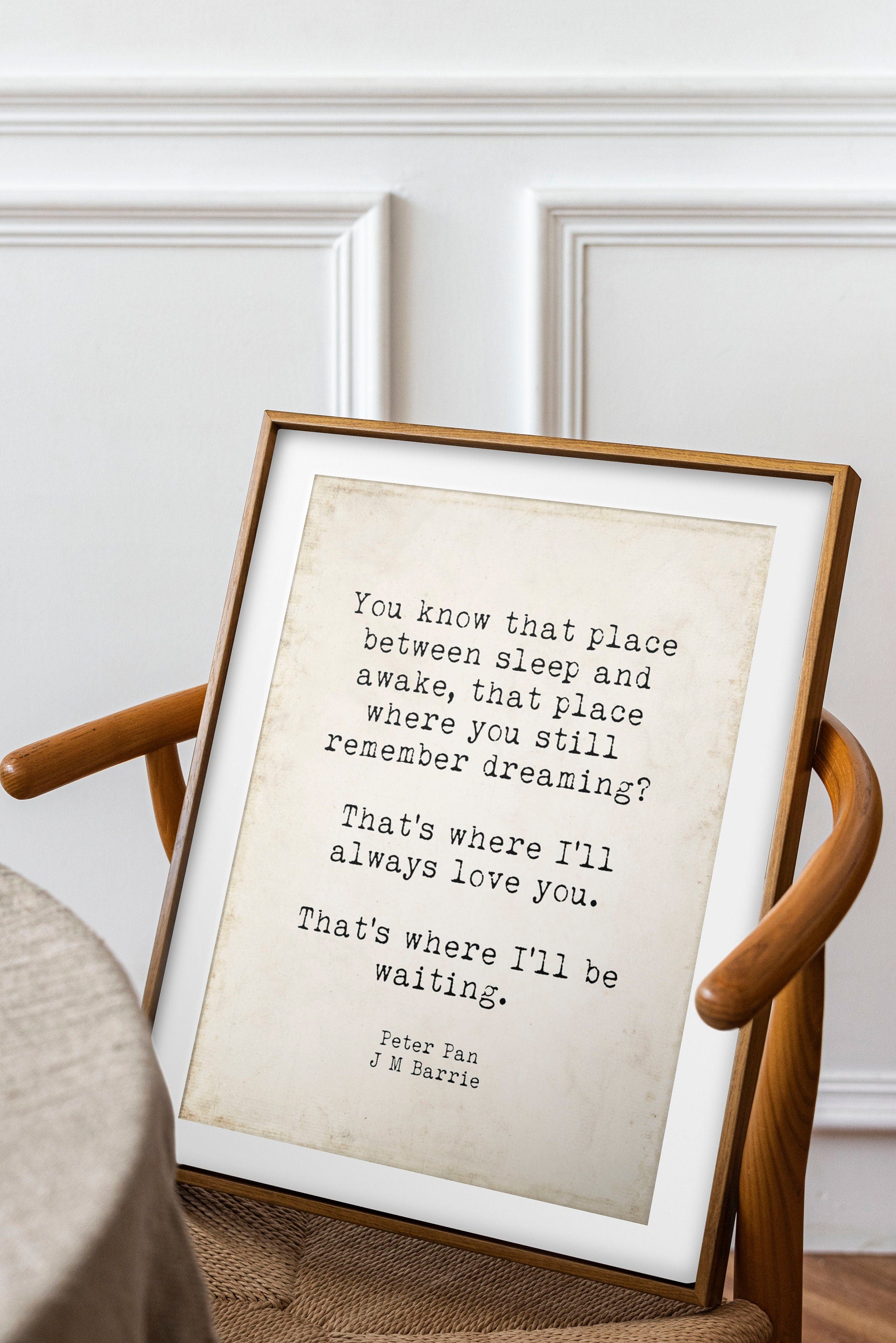 Peter Pan quote wall art printable poster “That’s where I’ll always love you” vintage literary print nursery decor JM Barrie gift