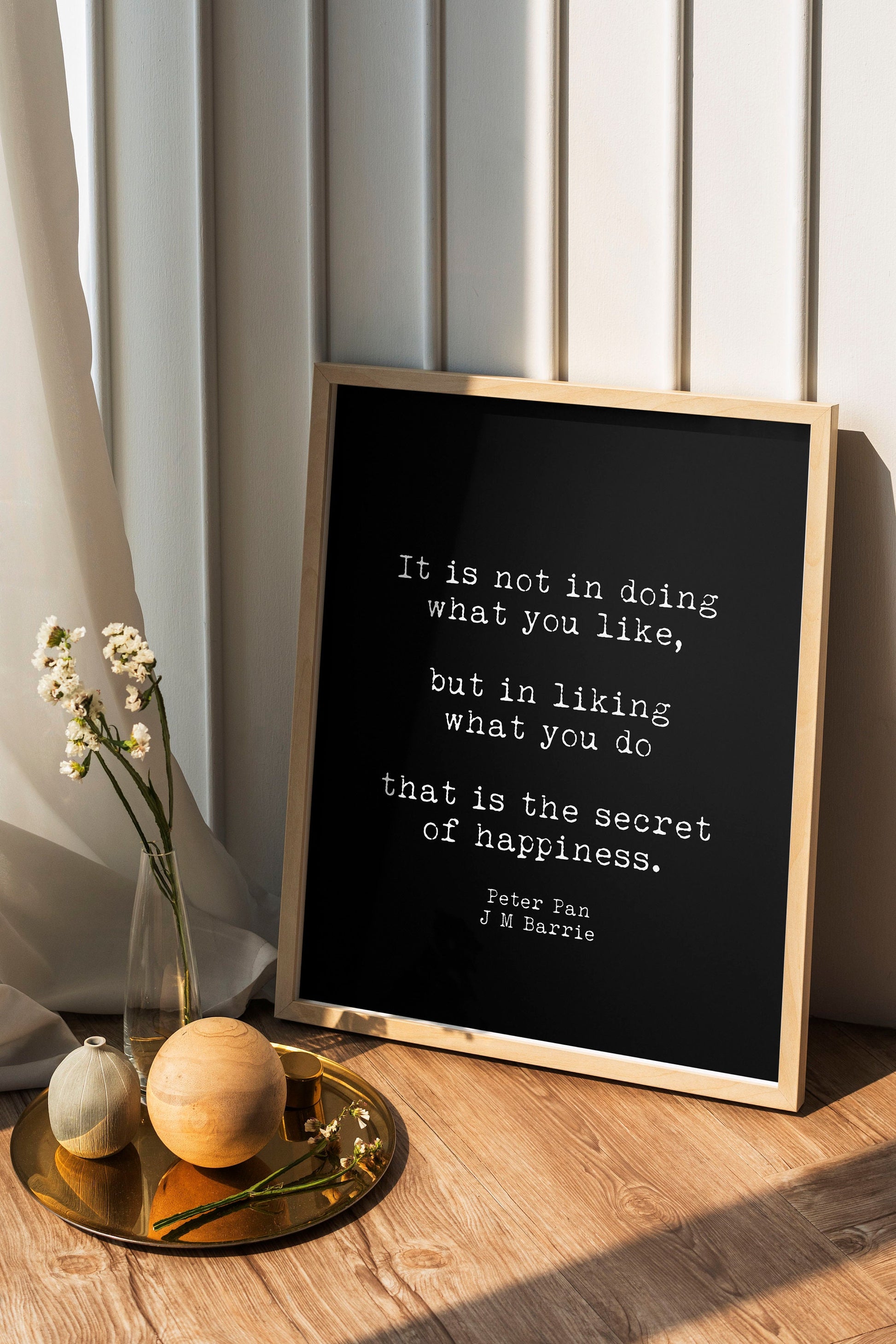 Peter Pan Quote Print J.M. Barrie Secret of Happiness Wall Art, Inspirational Literary Poster for Book Lovers