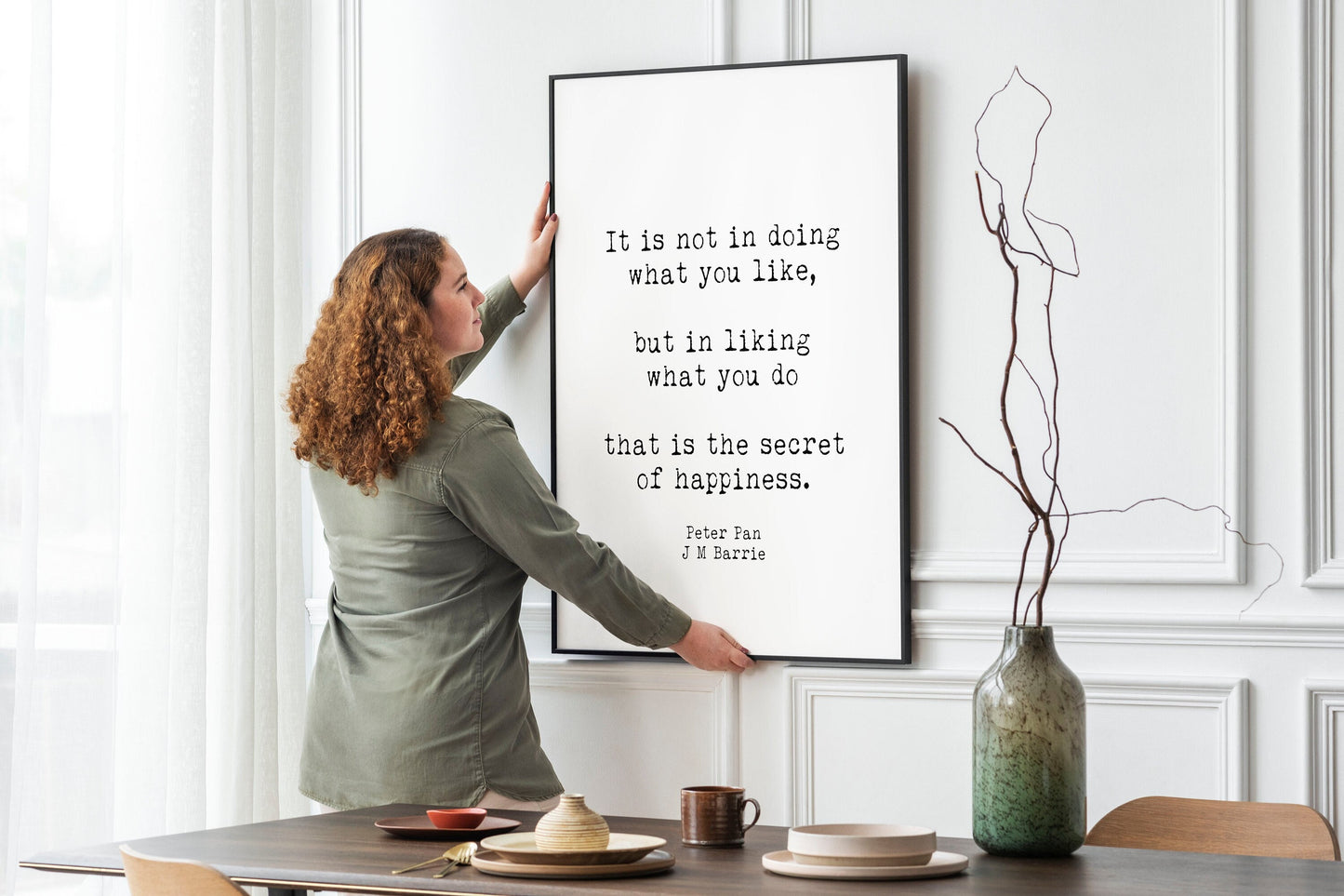 Peter Pan Quote Print J.M. Barrie Secret of Happiness Wall Art, Inspirational Literary Poster for Book Lovers
