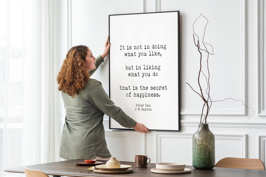 Peter Pan Quote Print J.M. Barrie Secret of Happiness Wall Art, Inspirational Literary Poster for Book Lovers