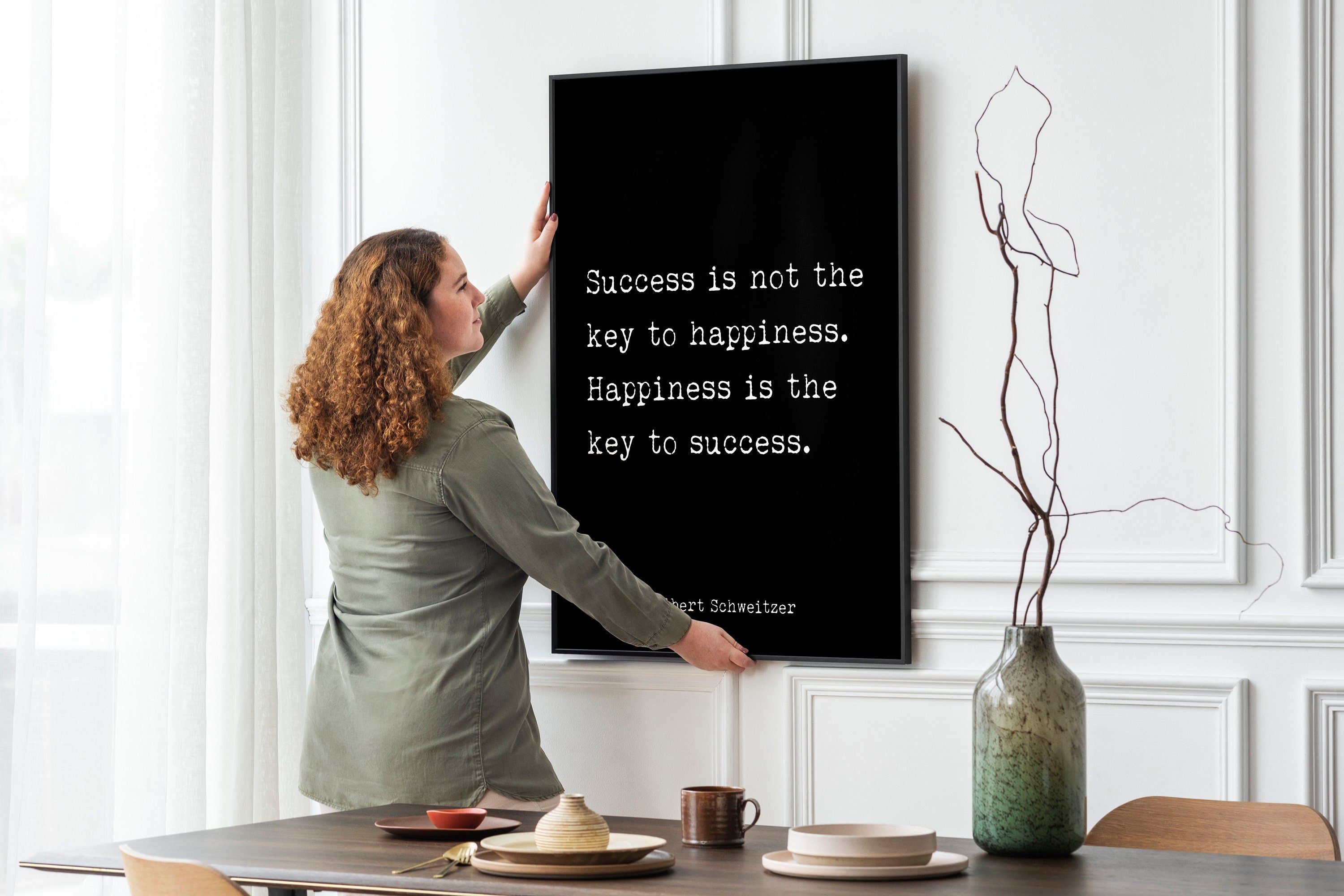 Albert Schweitzer Quote Print Inspirational Poster, Happiness Is The Key To Success Print
