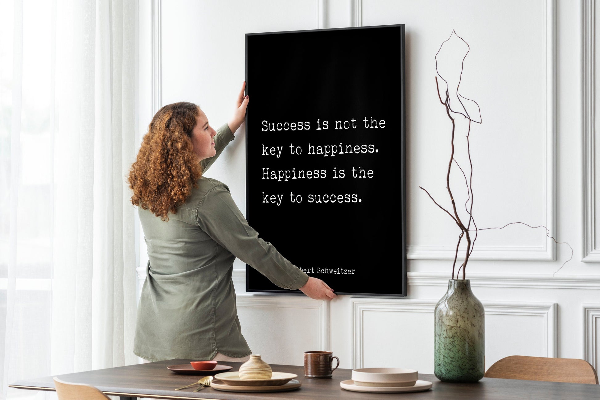 Albert Schweitzer Quote Print Inspirational Poster, Happiness Is The Key To Success Print