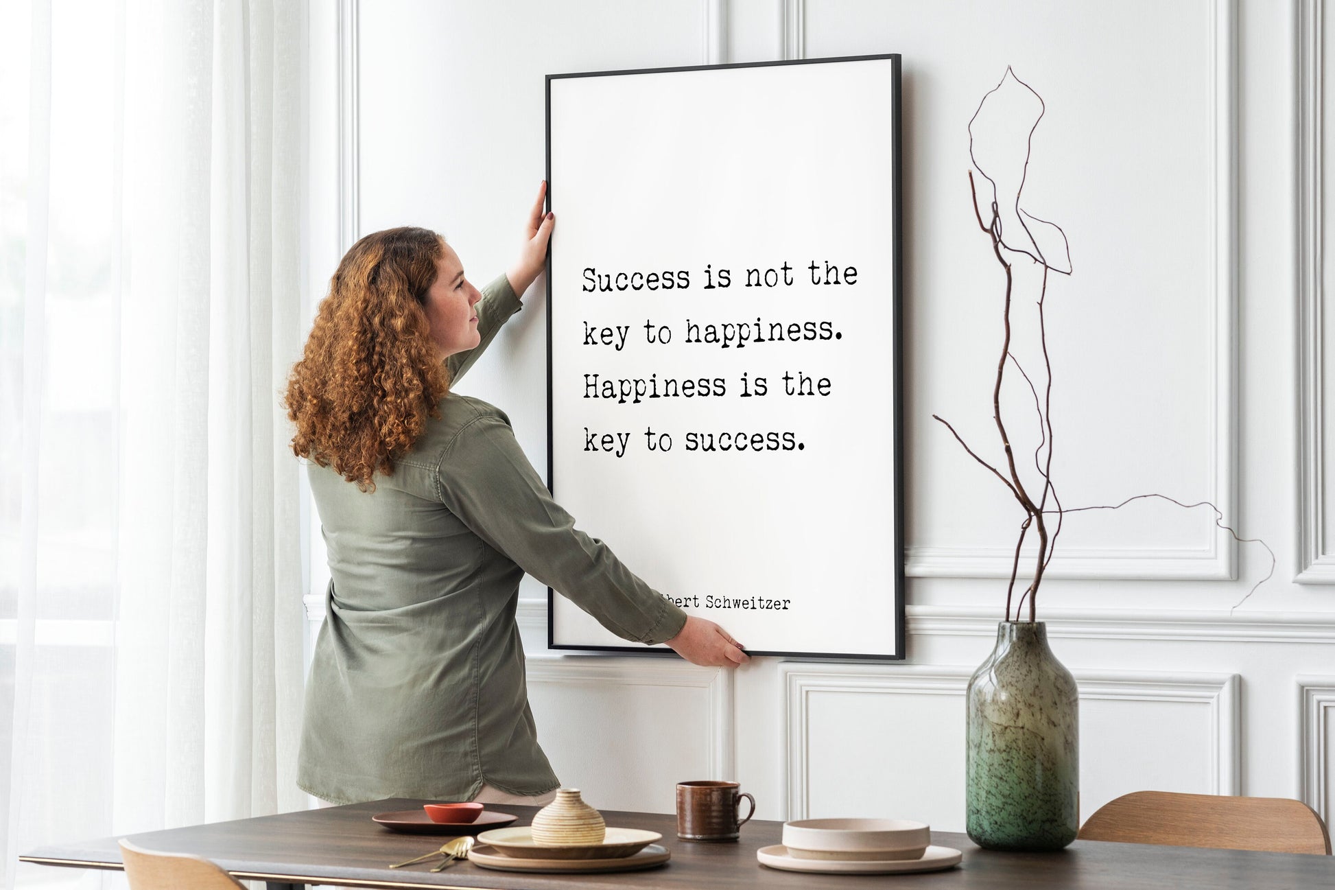 Albert Schweitzer Quote Print Inspirational Poster, Happiness Is The Key To Success Print